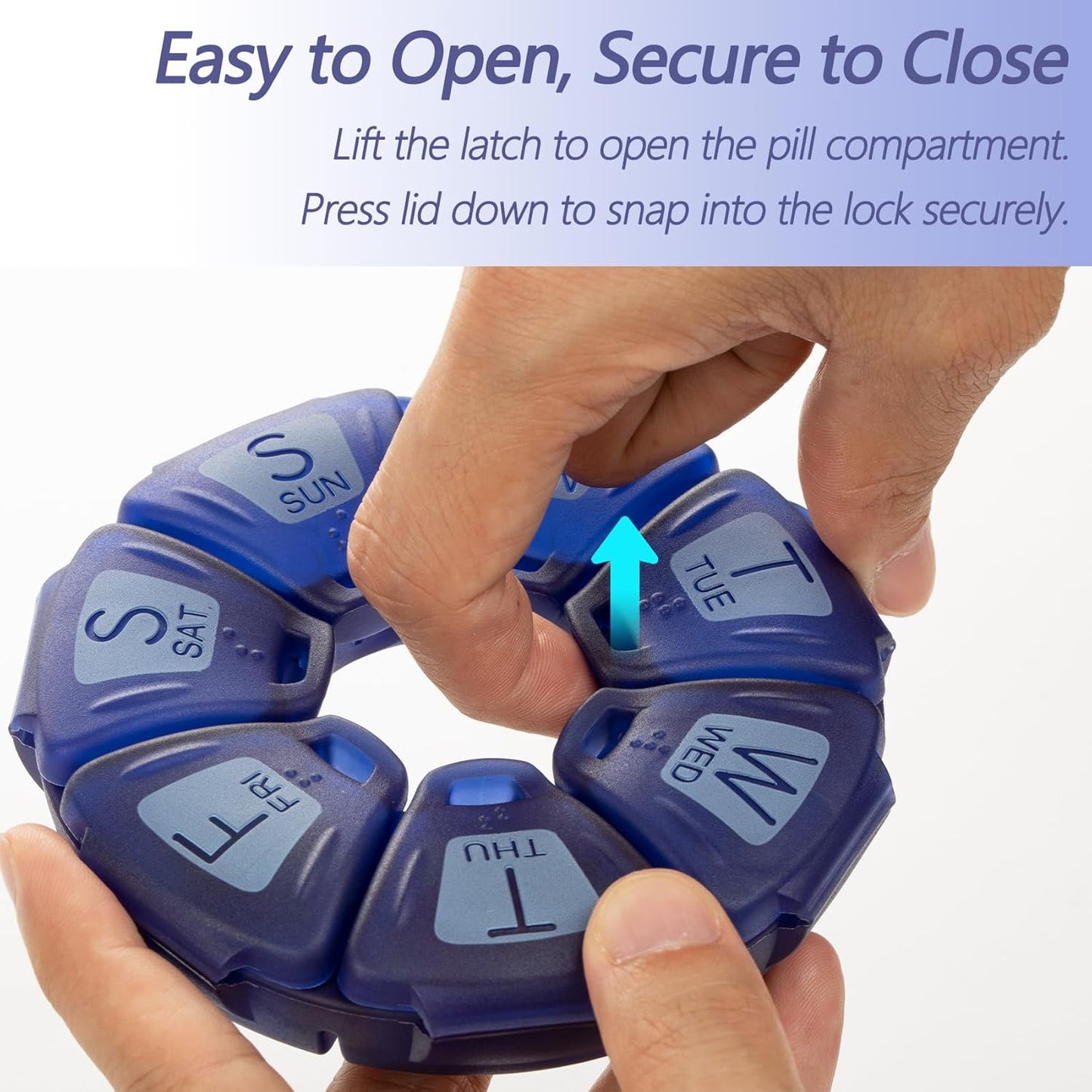 Round Weekly Pill Organizer, TPU Rubberized, Travel Pill Container 7 Day, with 7 Large Compartments, Great for Daily Vitamins & Supplements, Cute Pill Case with Large Letters and Braille (Rose)