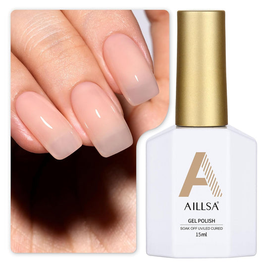 AILLSA Nude Gel Polish - Jelly Gel Nail Polish Nude Pink Translucent Soak Off U V Gel Polish Neutral Color Nail Gel Polish for Nail Art French Manicure at Home 0.51 Fl Oz GB60