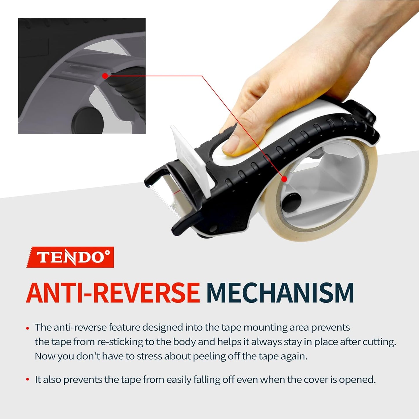 Heavy Duty Shipping Tape Dispenser: TENDO° Premium Line – Reusable, Replaceable, Eco-Friendly 2’’ Master Piece Dispenser for Pros with Patented 10° Sloped Chromium Blades - P-2200 (4th Gen.)_White