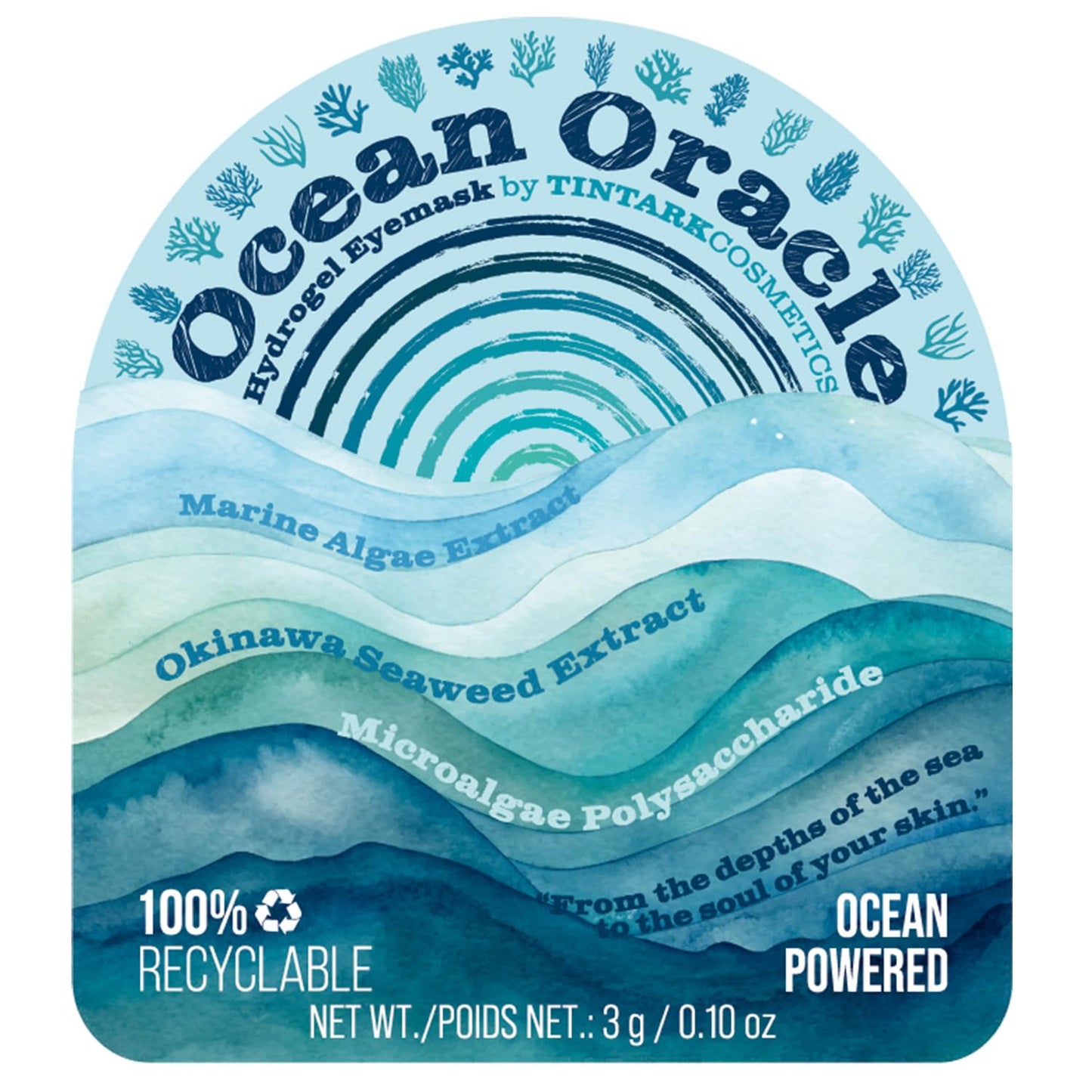 Ocean Oracle Hydrogel Eye Mask, 28 Pairs Under Eye Patches for Hydrating & Anti-Wrinkle Care with Marine Algae Extract, Okinawan Mozuku Seaweed & Microalgae, Refresh & Awaken Tired Eyes