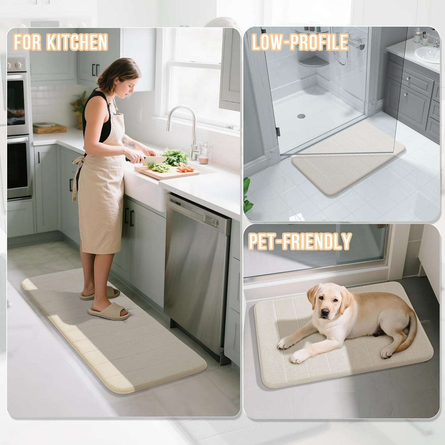 Yimobra Bathroom Runner 55"x24", Non Slip Memory Foam Bath Mat, Super Soft Water Absorbent Hallway Carpet, Machine Washable Rug for Vanity Tub Shower, Cream