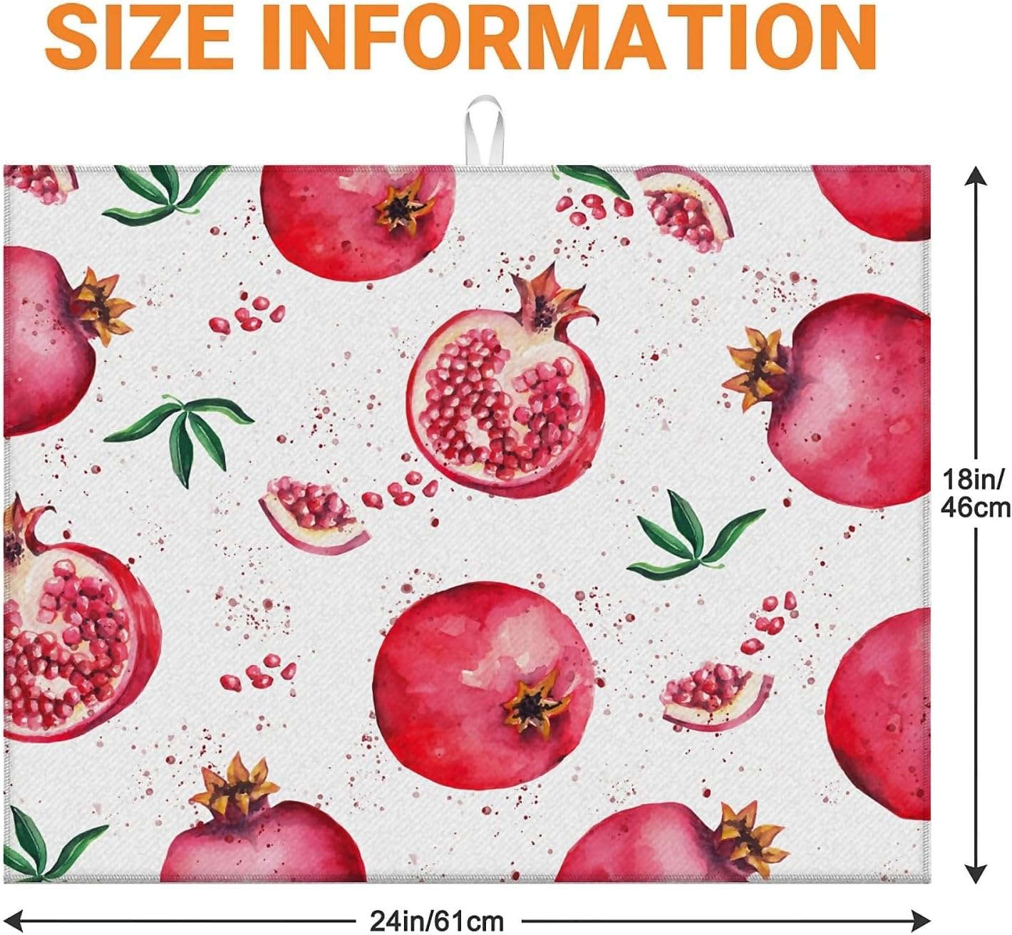Dish Drying Mat For Kitchen Counter, Red Pomegranate Microfiber Absorbent Dish Drainer Rack Pad Reusable Large 18x24in Drying Mat
