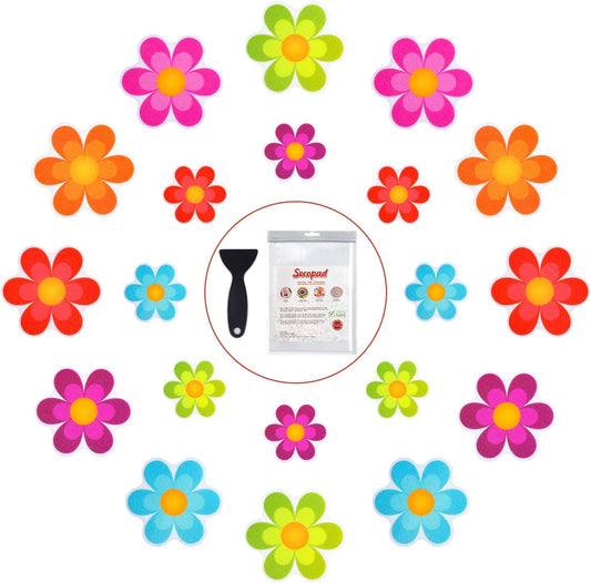 Original Bathtub Stickers Non-Slip, Safety Shower Treads Adhesive Bright Flowers Appliques with Premium Scraper