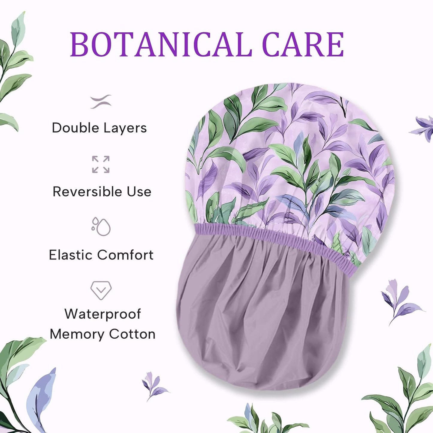 Years calm Shower Caps for Women Reusable Waterproof – Double Layer Elastic Cap with Tropical Botanical Print Shower Cap for Shower, Spa, Travel, Bath & Daily Hair Protection