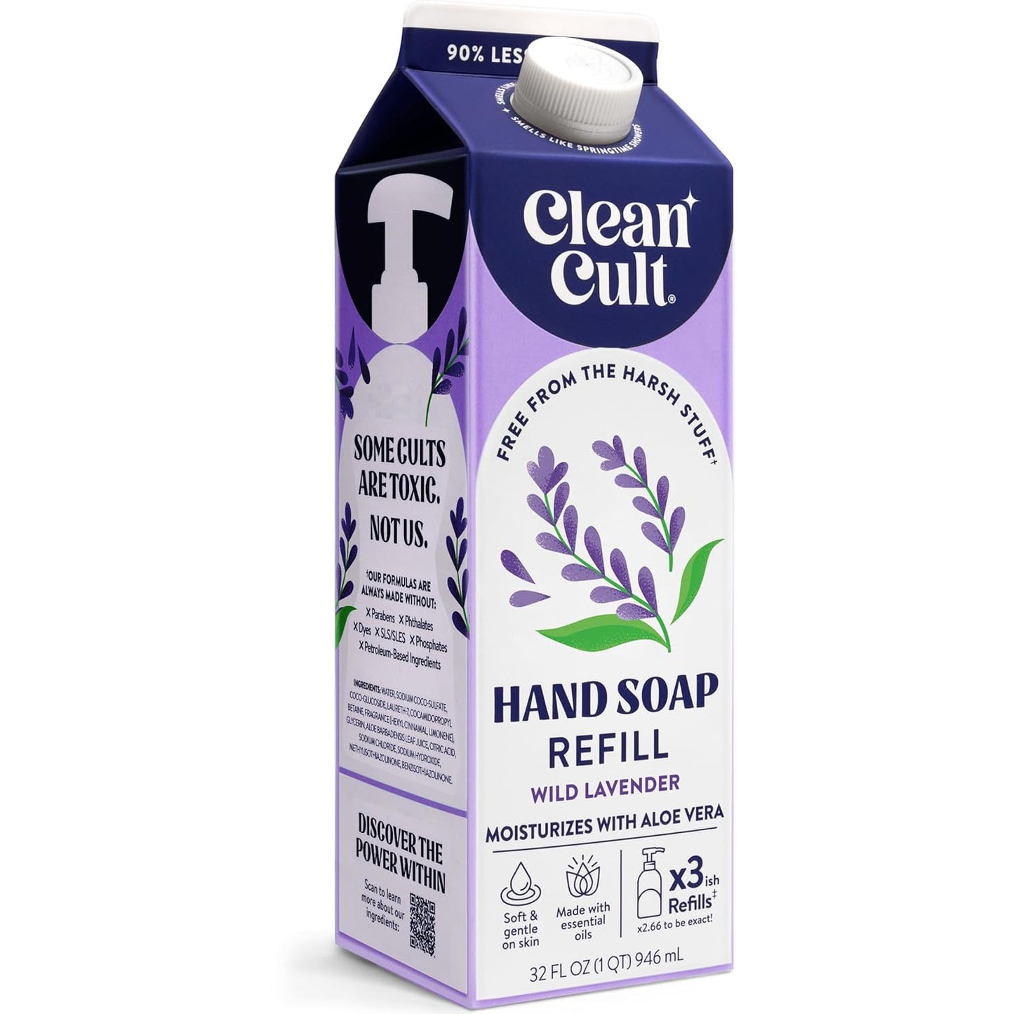 Cleancult Liquid Hand Soap Refill - Wild Lavender - Moisturizes Dry & Sensitive Skin - Made with Aloe Vera & Lavender Essential Oils - Eco Friendly - Paper-Based Packaging - 32 oz/1 Pack