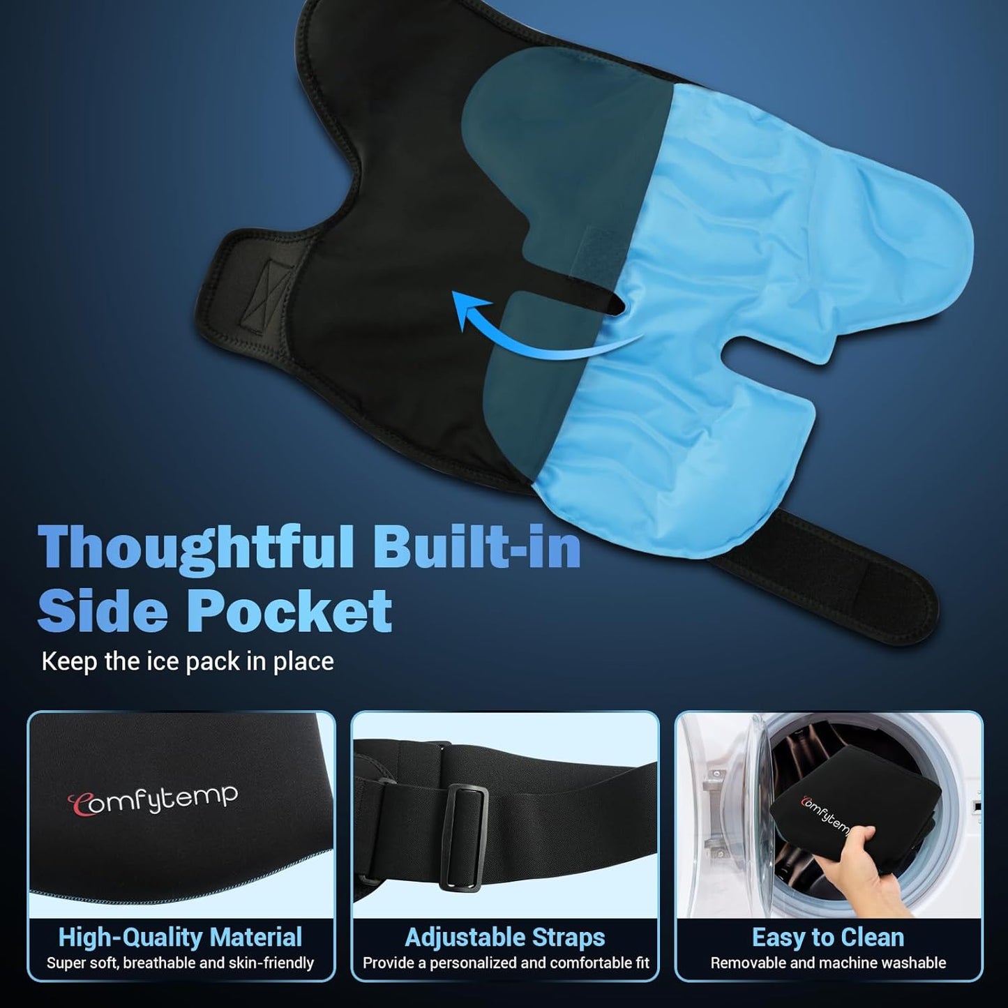 Comfytemp Shoulder Brace Ice Pack Wrap, FSA Eligible HSA Approved Item, Gel Cold Compression Sleeve for Injuries Reusable Arm Rotator Cuff Pain Relief, Physical Therapy Recovery Gift Men Women Elderly