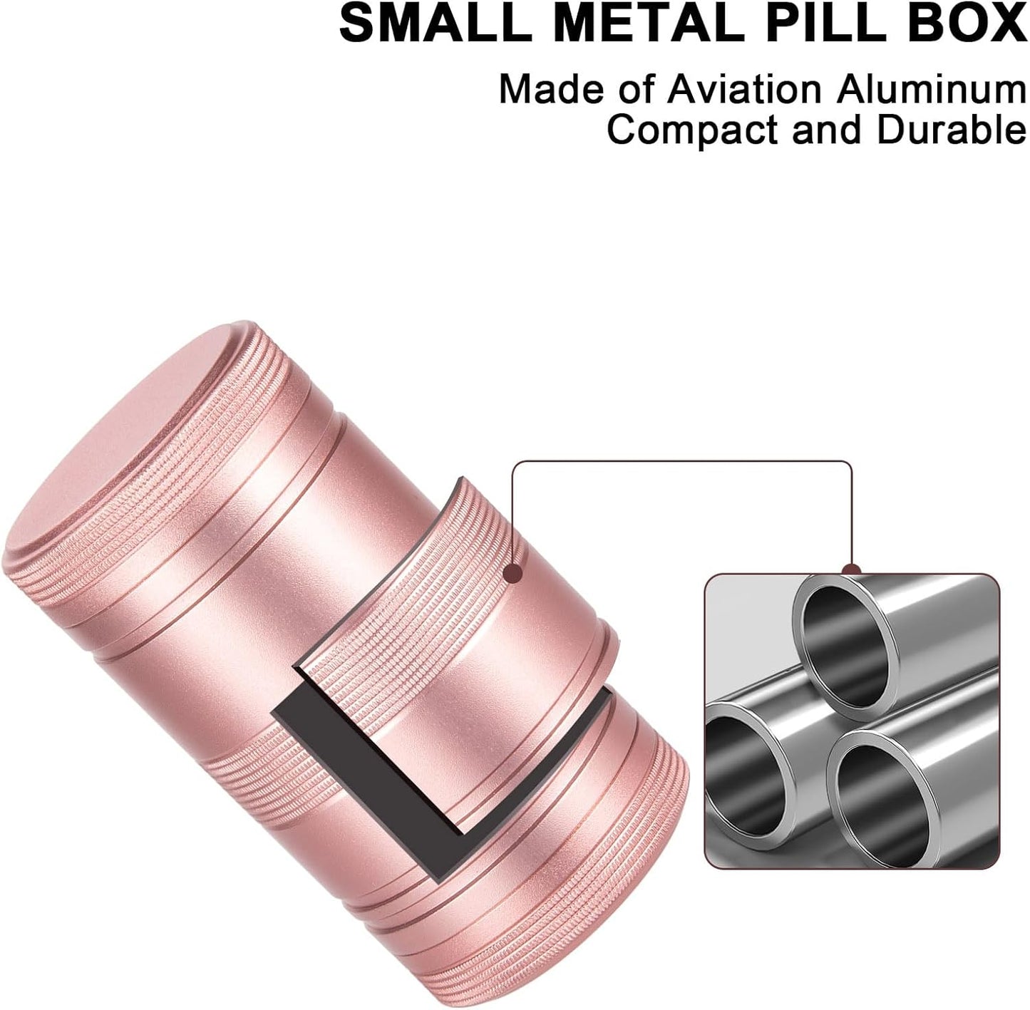 Pill Case Pill Box 2 Times a Day - Metal Portable Pill Container Daily Medicine Pill Holder for Purse, Medicine Organizer for Vitamin/Fish Oil/Supplements, 1 Pack Pill Box Pink