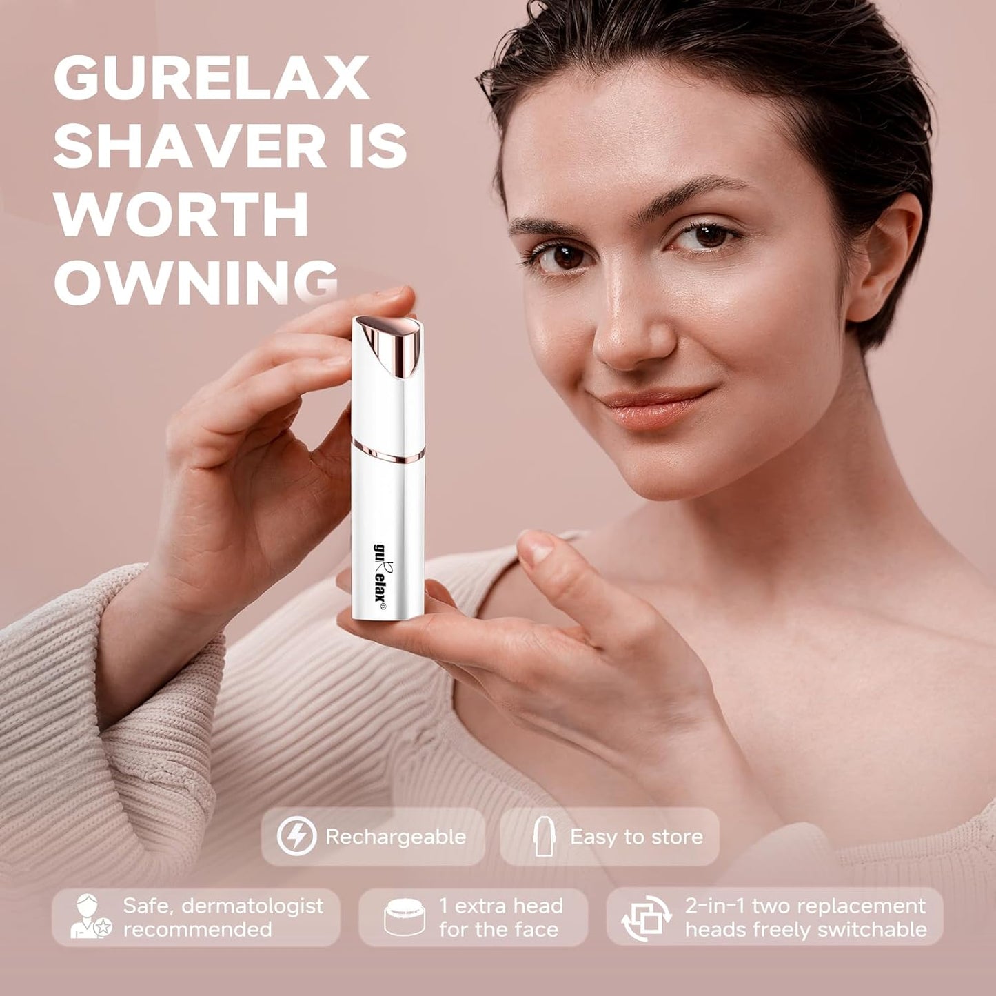 Eyebrow Facial Trimmer: 2 in1 Rechargeable Facial Hair Removal and Eyebrow Shaver - Face Lips Body Painless Facial Razor with Replacement Heads