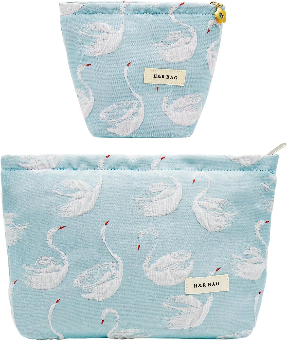 2 Pcs Makeup Bags, Large Cosmetic Bag Travel Toiletry Bag Organizer for Women, Embroidery Craft, Floral Makeup Bag Small Cosmetic Pouch Purse with Zipper Gifts for Girls Teen