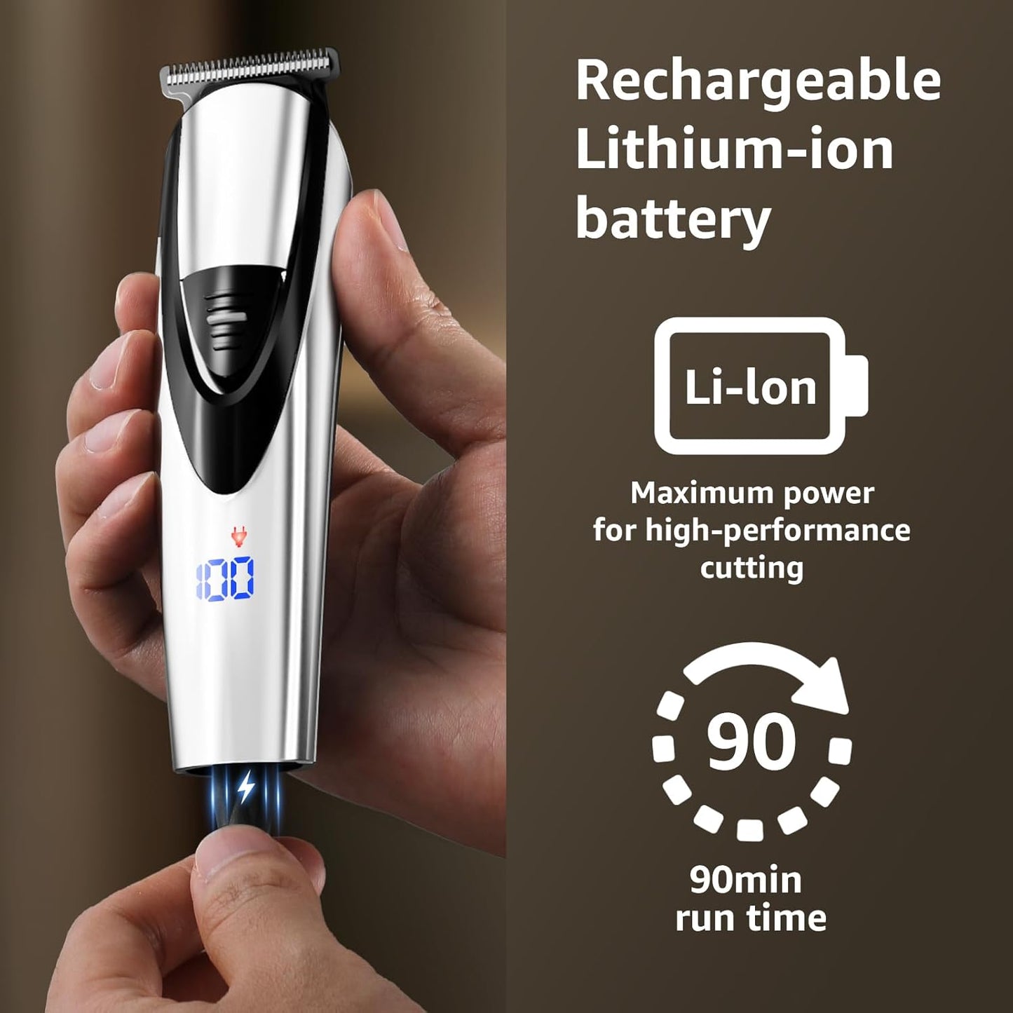 Electric Beard Trimmer for Men: 16-in-1 Professional Barber Hair Clippers - Cordless Grooming Kit - Turbo Speed & Precision Blades, Silver