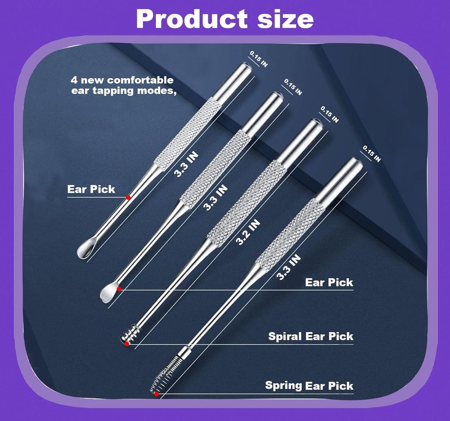 Ear Wax Removal kit, 4 Pcs Stainless Metal Earwax Removal Tool for Adults with Ear Spoon & Spiral Spring, Ear Cleaning Reusable