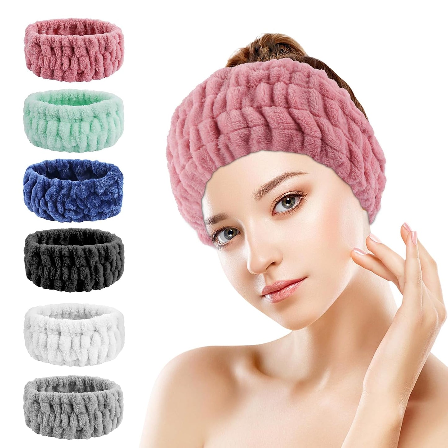6PCS Spa Headband for Women – Soft Terry Cloth Hairband for Facial Makeup, Face Washing, Masking, Showering, and Spa Treatments (Multiple colors)