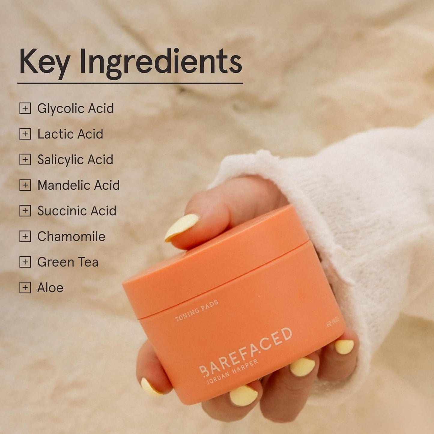 Barefaced Toning Pads (60 count) - Exfoliating Face Pads with 2% Glycolic Acid & Salicylic Acid - Brightens & Cleanses Skin, Clears Pores, Reduces Fine Lines & Wrinkles