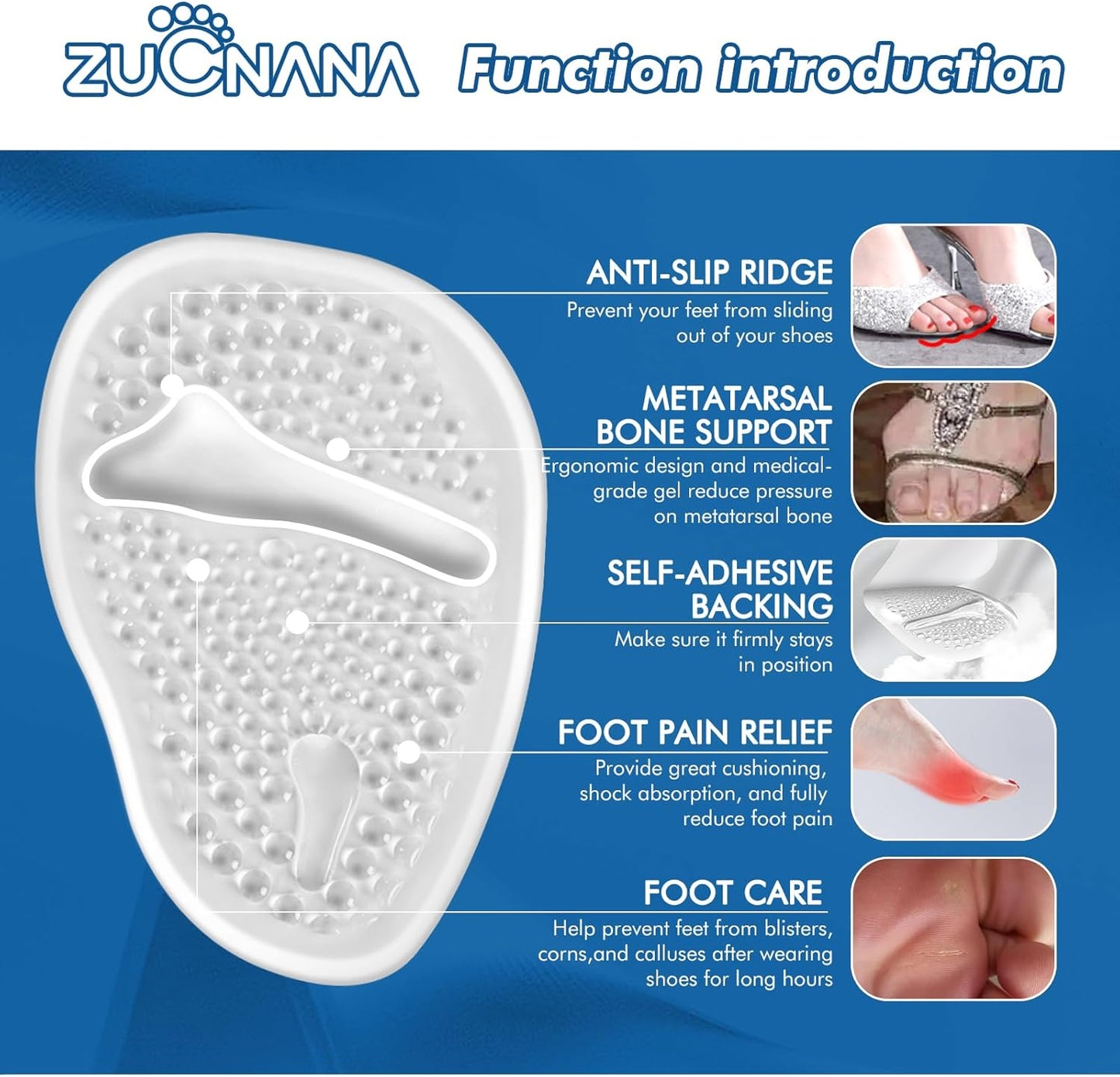 Ball of Foot Cushions, Metatarsal Pads Women (2 Pairs), Non-Slip Heel Inserts for Women, Gel Heel Cushions for Foot Pain Relief and Comfort | One Size Fits Any (Beige & Clear)