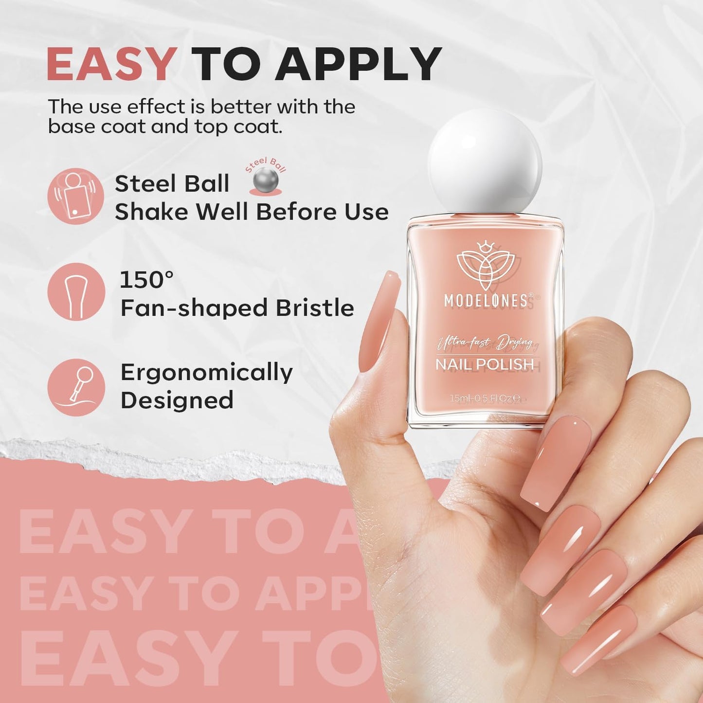 modelones Sheer Nude Nail Polish, 15 ml Jelly Nail Polish Clear Translucent Pink Quick Dry Nail Lacquer Strengthener Long Last Finger Toe Nail Art DIY Manicure Gift for Women Girls 0.5 Fl Oz