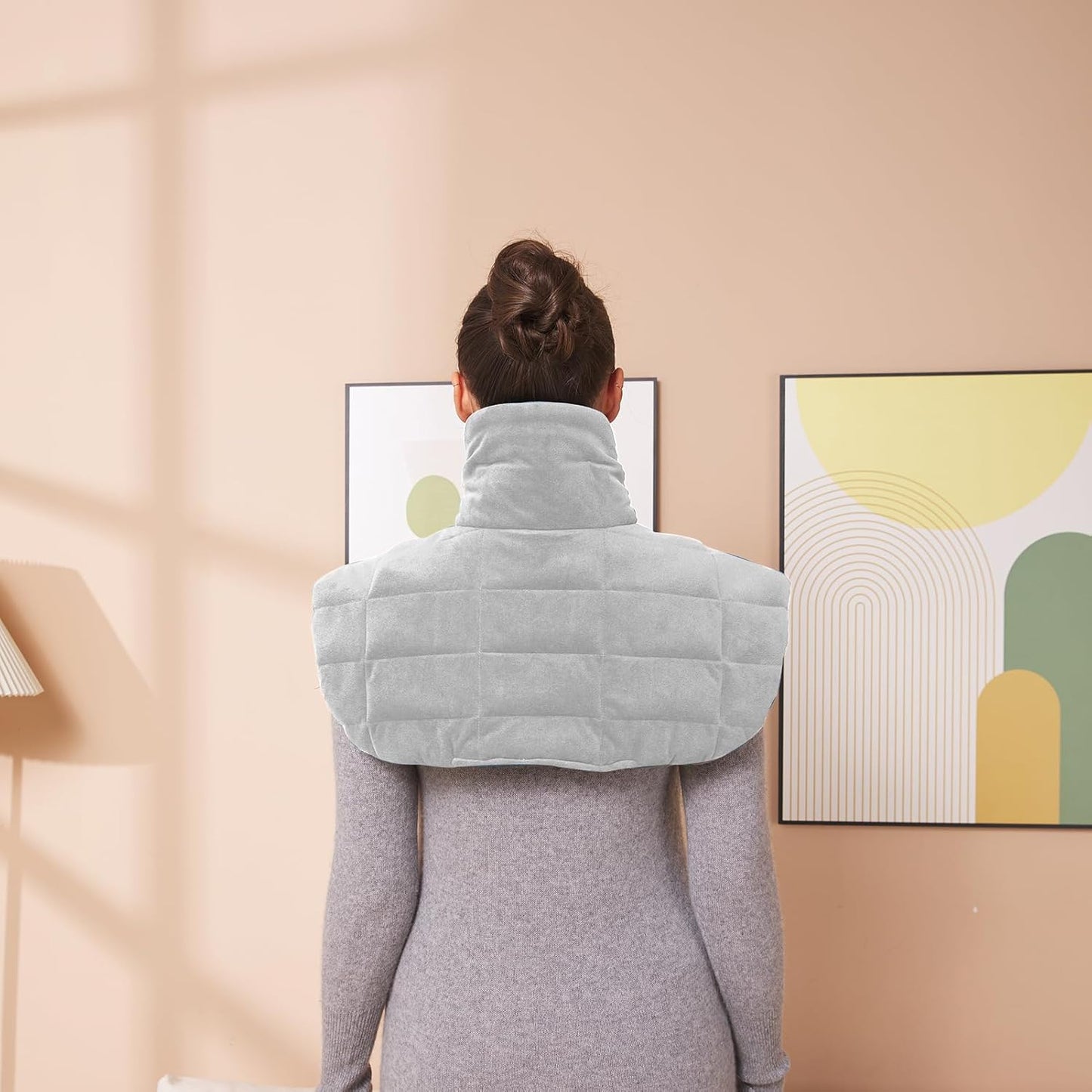 Ambershine 19''x24'' Weighted Neck & Shoulder Heating Pad, 2.5lbs with 12 Temperature Settings& 4 Auto-Off Timers, Pain Relief for Neck/Shoulder/Back, Christmas Gifts for Women Men Mom Dad(Light Gray)