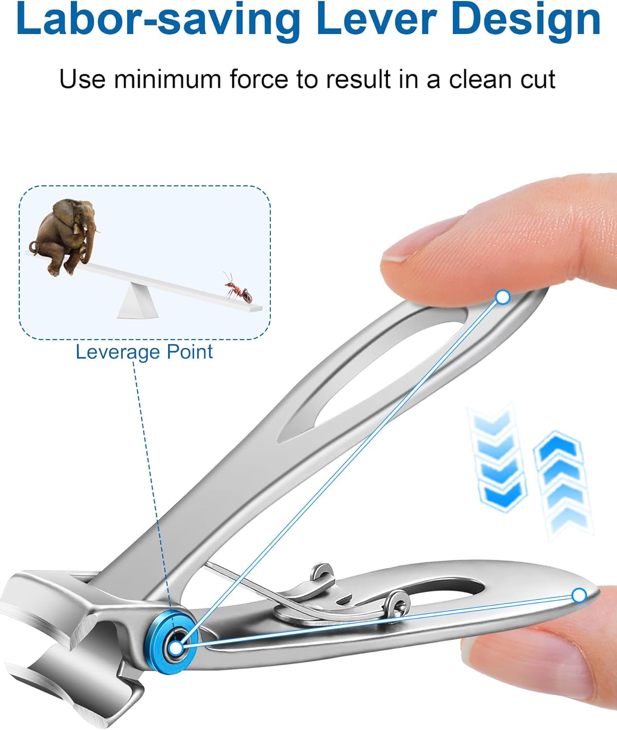 Nail Clippers for Men Thick Nails, Ultra Sharp Sturdy Large 16MM Wide Jaw Opening Fingernail and Toenail Clippers for Seniors & Adults (Silver)
