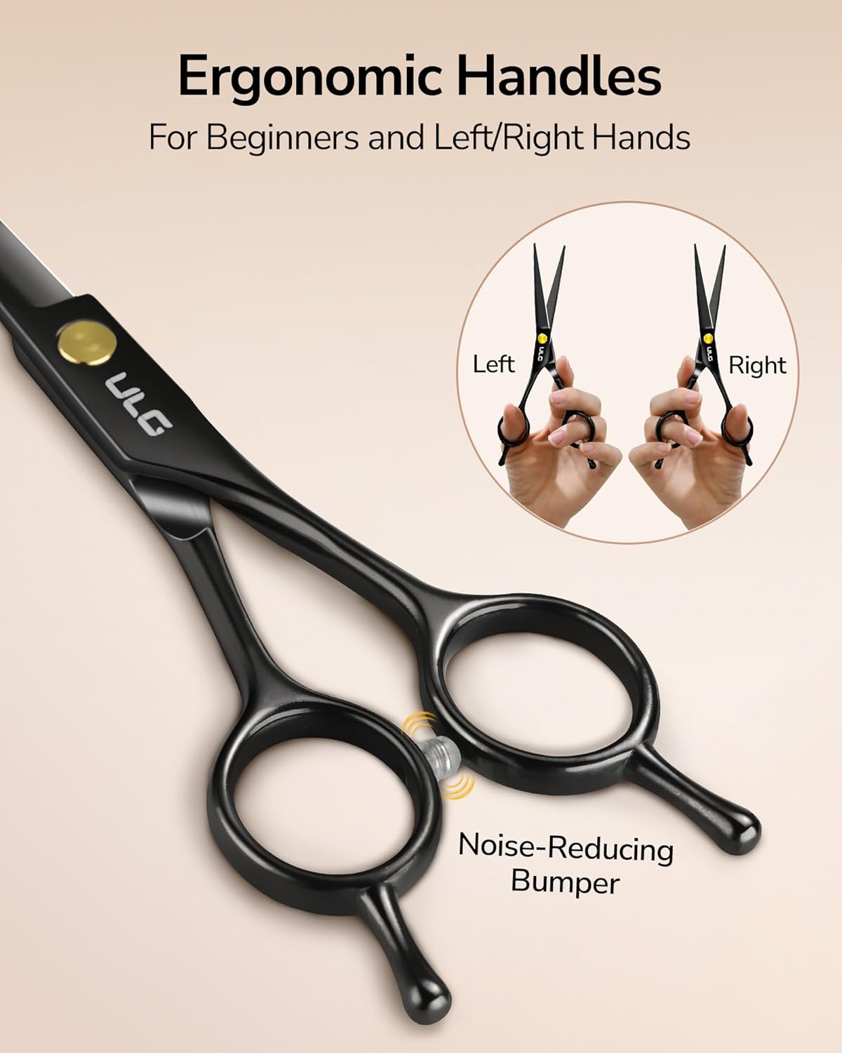 ULG Professional Hair Cutting Scissors Set – 6.5” Japanese Stainless Steel Barber Shears & Thinning Scissors with Comb, Clips & Case – At-Home Salon Haircut Kit for Men, Women, Kids, Black