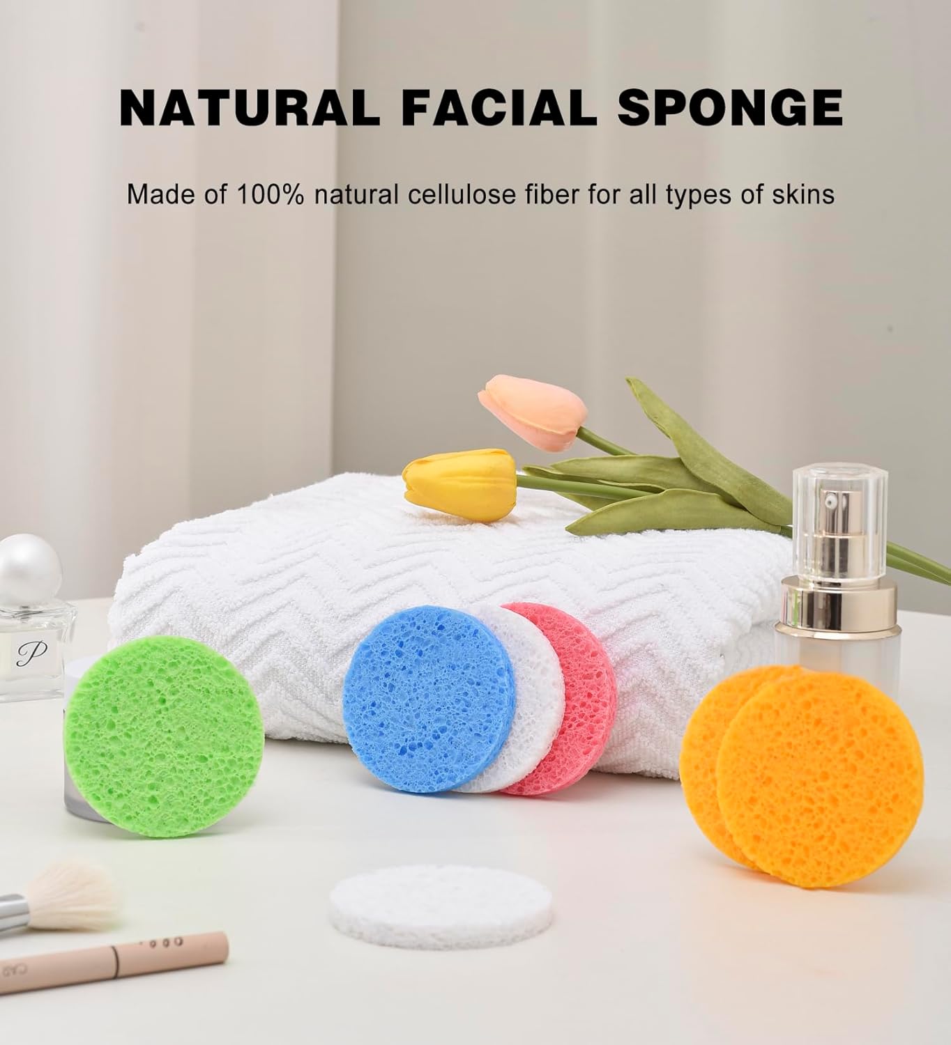 METUUTER 50 PCS Compressed Facial Sponges for Estheticians- 100% Natural Cellulose Face Sponge Professional Cosmetic Spa Sponges for Face Cleansing, Massage, Pore Exfoliating, Mask, Makeup Removal