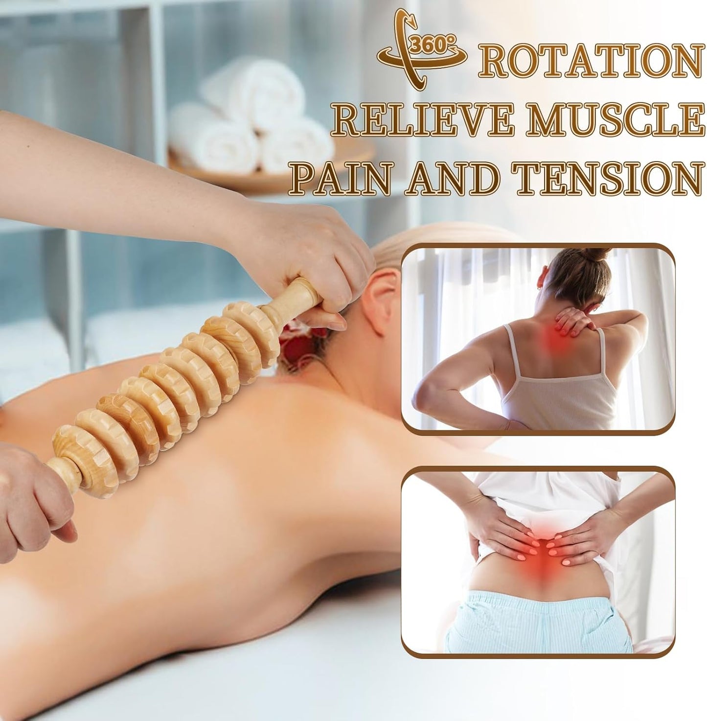 Liitrton Manual Wooden Fascia Massage Roller Trigger Points for Release Cellulite Sore Muscle Blasting (White+Red)