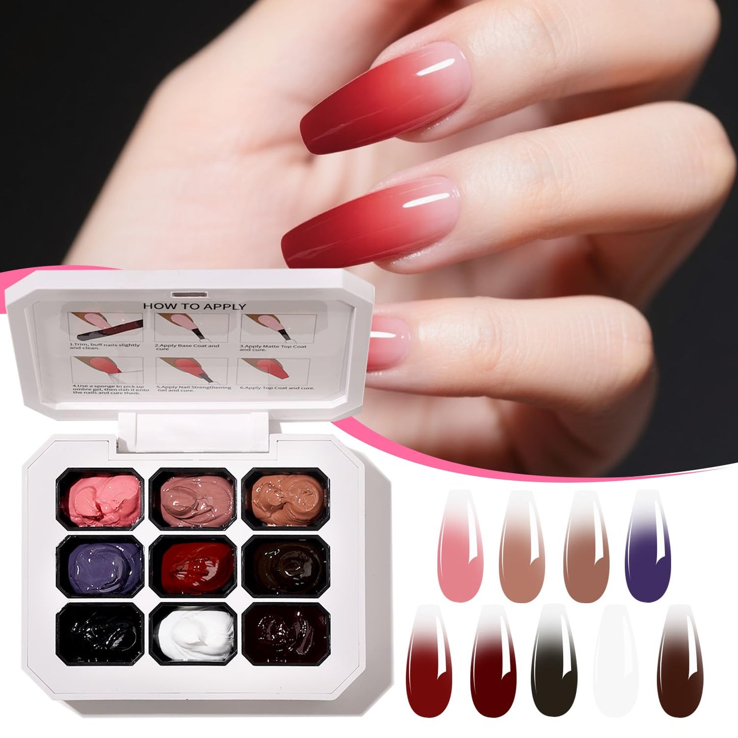 9 Colors Set Ombre Gel Nail Polish,Ombre Paint Nail Gel for Nails with 100Pcs Nail Sponges for 3D Nail Art in Salon or Home Use (omber-03)