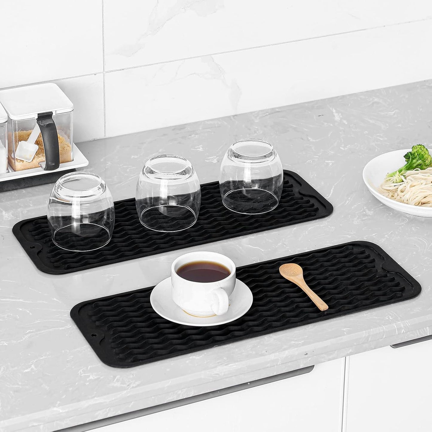 Silicone Dish Drying Mat for Multiple Usage,Easy clean,Eco-friendly,Heat-resistant Silicone Mat for Kitchen Counter,Sink,Bar,Bottle,or Cup Black M 17 inches x 6 inches