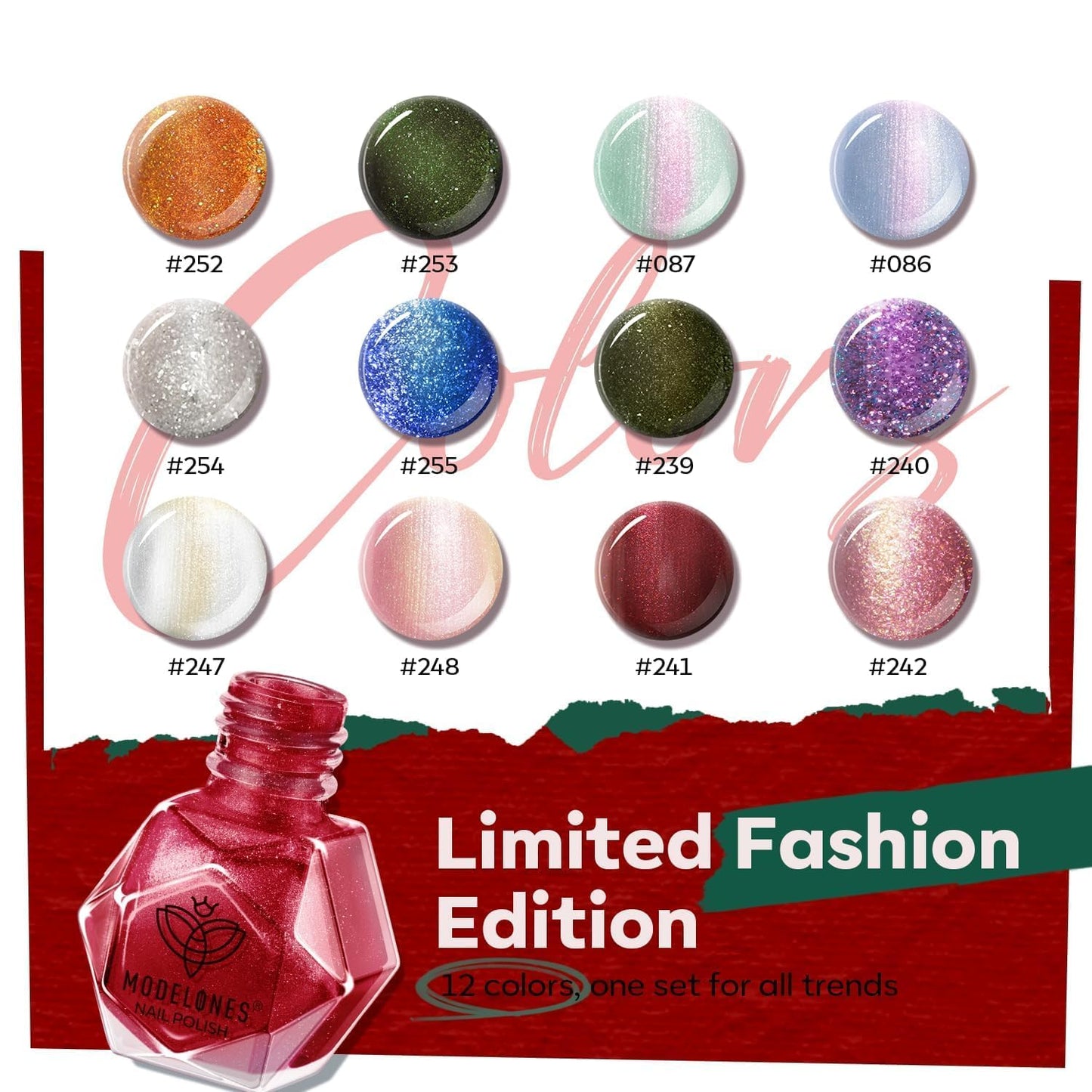 modelones Nail Polish Set, 12 Colors Winter Sparkle Dark Green Red Glitter Silver Champagne Burgundy Gold Nail Polish Set Quick DIY Finger Nail Polish Manicure DIY Nail Art Salon Home Gift