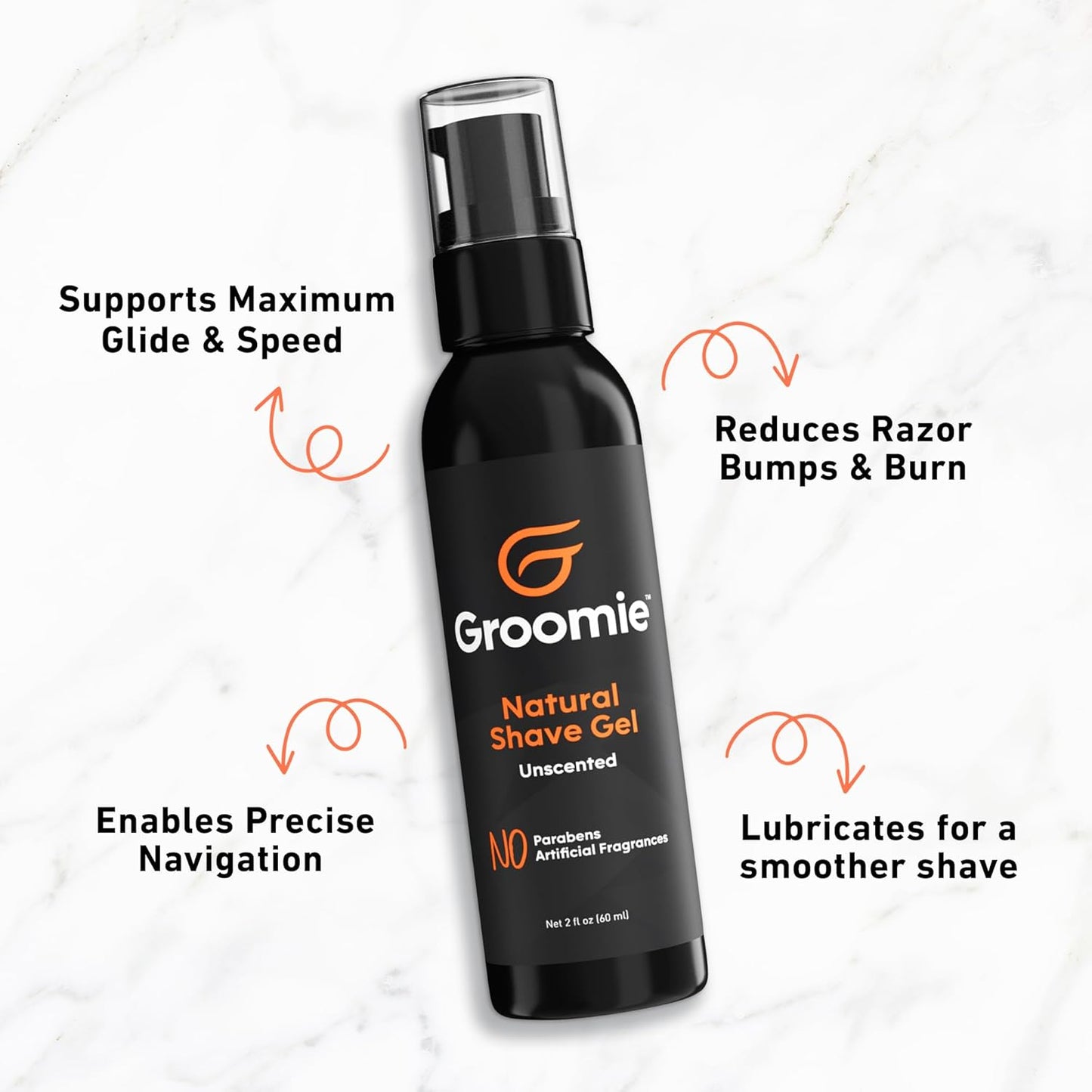 Groomie Natural Shave Gel - Aftershave Gel for Delicate Skin, Unscented Elegance for Silky-smooth Outcomes. For All Genders, Hydrate, Elevate Your Shaving Routine with Comfort, 60ml