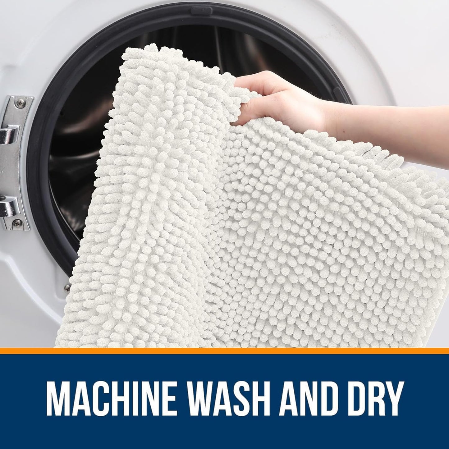 OLANLY Bathroom Rugs 59x20, Extra Soft Absorbent Chenille Bath Rugs, Rubber Backing Quick Dry, Machine Washable Bath Mats for Bathroom Floor, Tub and Shower, Home Decor Accessories, Ivory