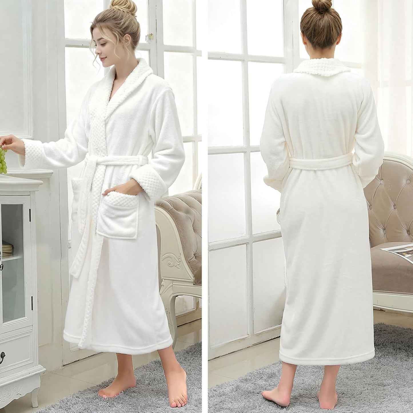 Hellomamma Long Bath Robe for Womens Plush Soft Fleece Bathrobes Nightgown Ladies Pajamas Sleepwear Housecoat