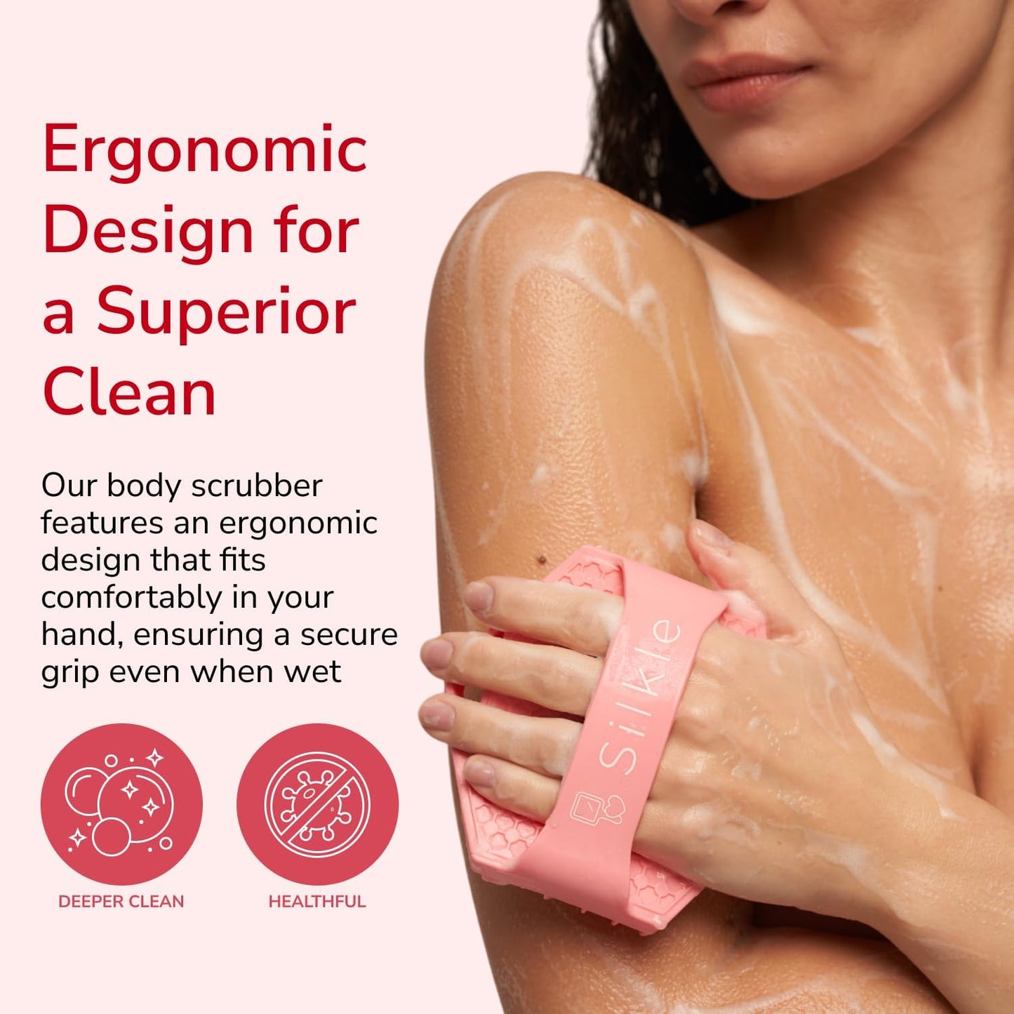 Silicone Body Scrubber - Exfoliating Bath Brush and Skin Cleanser - Shower Sponge for Gentle Body Scrub and Wash - Silicone Scrubbing Care Tool for a Refreshed and Renewed You - Pink