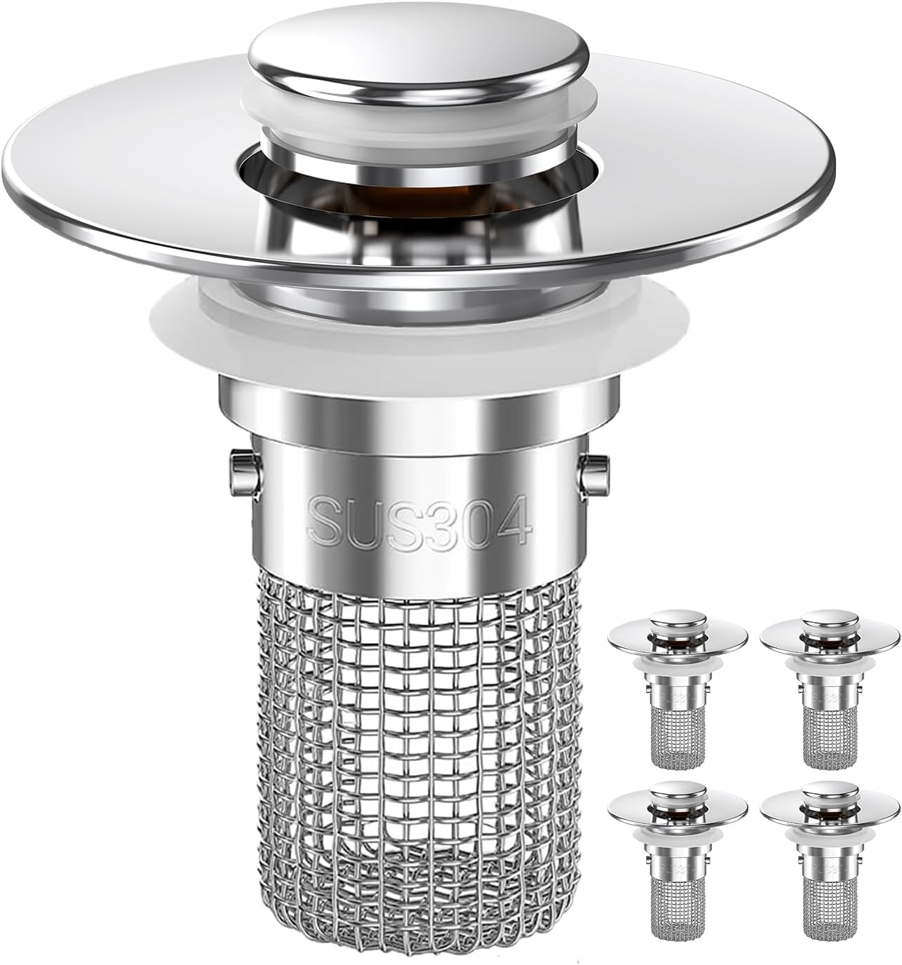 Sink Stopper Hair Catcher(4PCS), Pop-up Sink Drain Strainer with Removable Stainless Steel Strainer Basket Hair Catcher, Bathroom Sink Strainer for Bathroom Sink Stopper Replacement