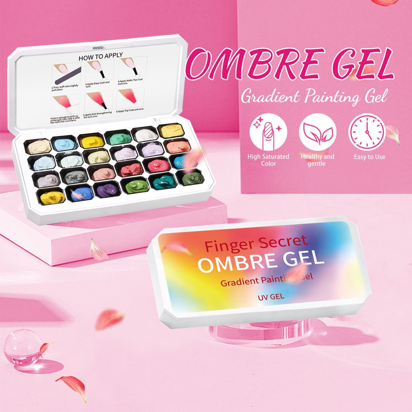 24 Colors Ombre Gel Nail Polish Set,Ombre Pigment for Nails,Gradient Painting Gel with 100Pcs Nail Sponges for 3D Gels Nail Art can be Painted in Salon or Home Use