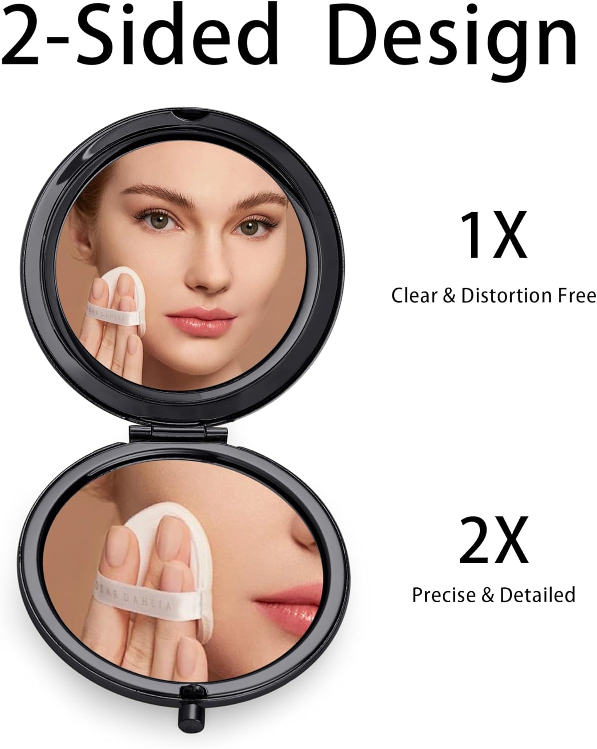 Compact Mirror, Pocket Travel Makeup Mirror for Purse, Metal Round Shell, 2-Sided 1X/2X Magnifying, Portable, Folding, Handheld, Black, 12 Pack