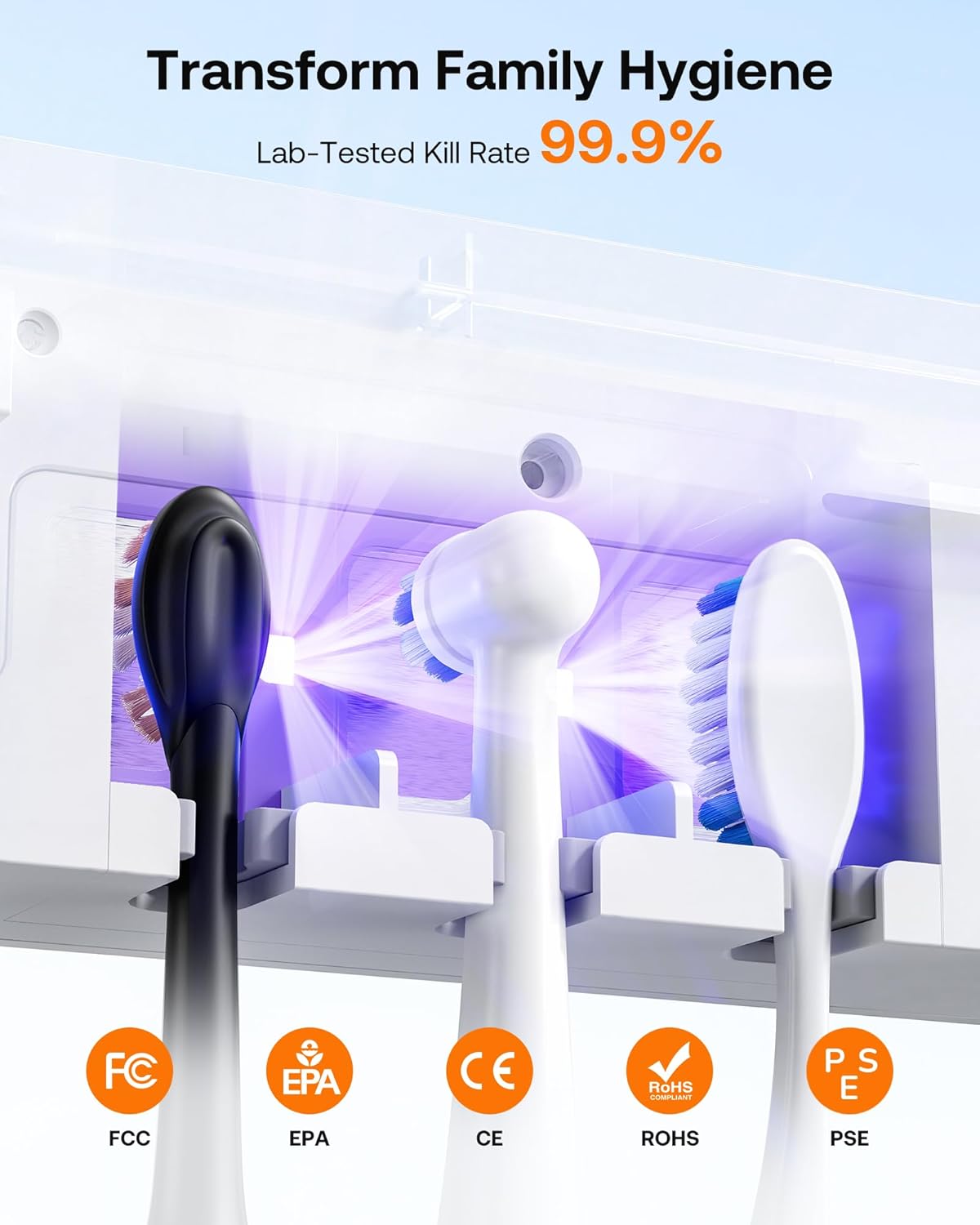 Bitvae Toothbrush Holder, Cleaning and Fast Drying, 5 Toothbrush Slots or Shaver Slot Accessories for Family, LED Smart Screen, Wall Mounted Holders for Bathrooms