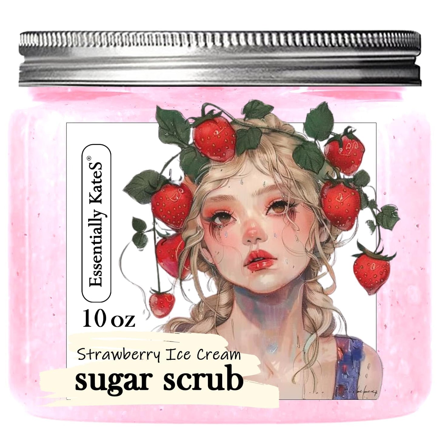 Strawberry Ice Cream Sugar Scrub 10 oz - Natural Strawberry Formula - Deliciously Fragrant, Refreshing, and Skin-Polishing Care - The Best Stocking Stuffer