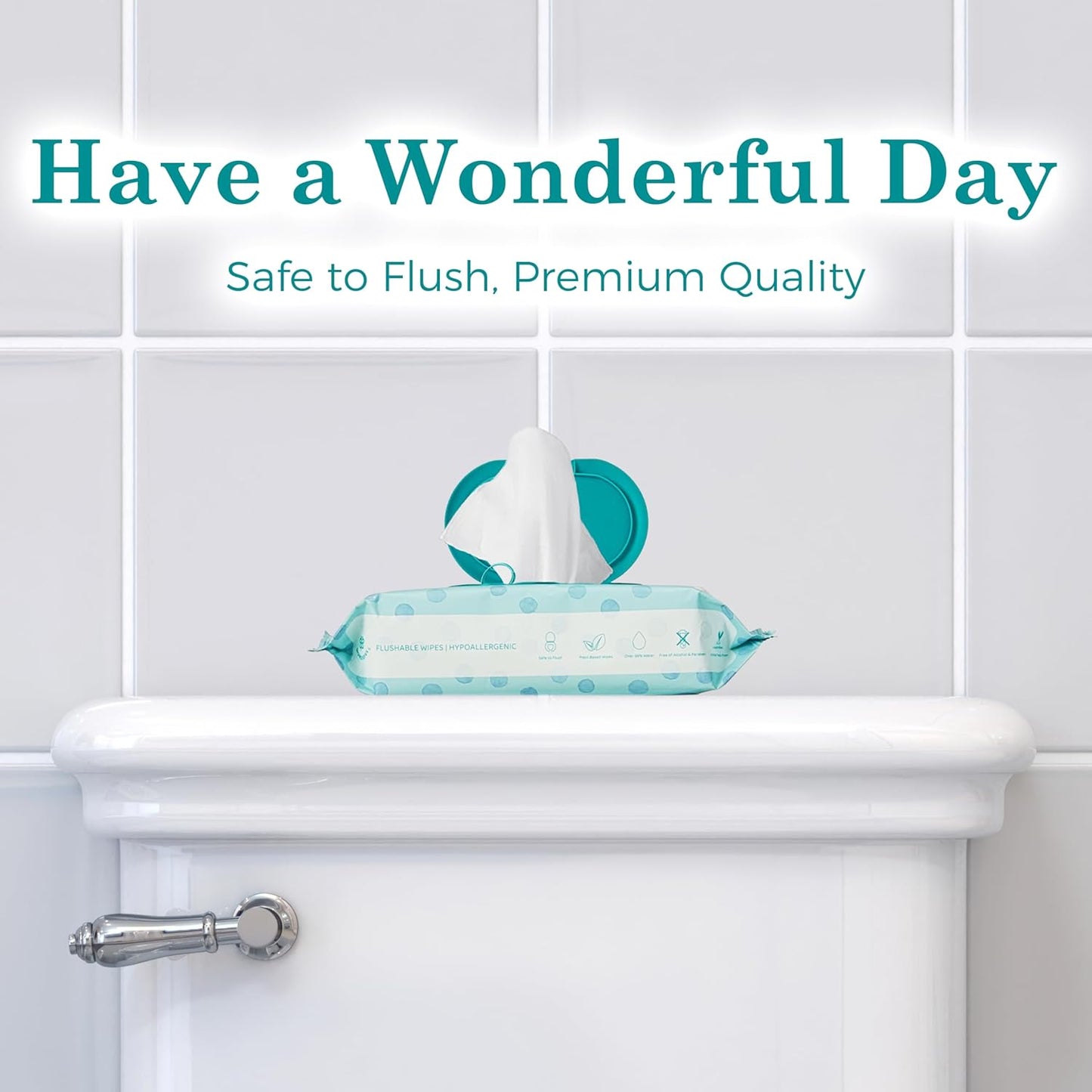 WONDERFUL Flushable Butt Wipes, Mint 100% Plant-Based Wet Wipes for Adults & Kids, Sewer & Septic Safe, Gentle for Sensitive Skin, Wipes Flushable Pack for Bathroom & Travel, 1-Pack (60 Wipes)