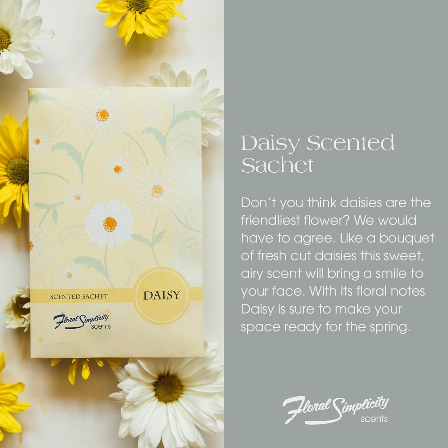 Daisy Scented Sachets Pack of 6, Spring and Summer - Long-Lasting Scented Bags, Home Fragrance, Air Freshener & Deodorizer for Closet, Room, Drawer, or Cars, Made in USA