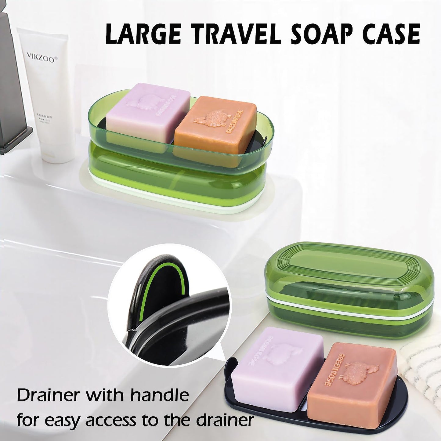Shampoo & Conditioner Bar Dish,Large Travel Soap Case for Duke Cannon Soap,Shampoo Soap Holder is Compatible with The Kitsch Shampoo bar for Travel, Camping, Gym, Bathroom (Max, Green)