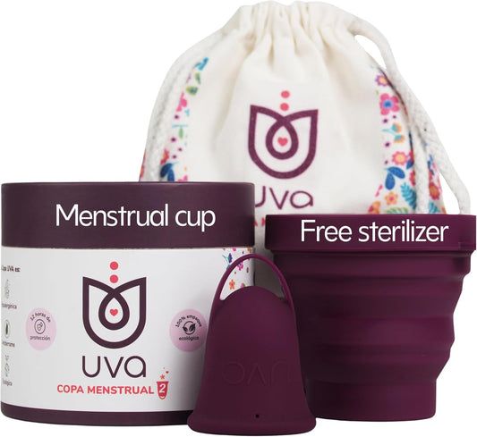 UVA 2 Reusable Menstrual Cup Heavy Flow Kit with Sterilizer - Size B - 10-Year Durable & Leak-Proof Silicone - Large Menstrual Cup, Sterilizer & Traveling Bag Period Cup Set