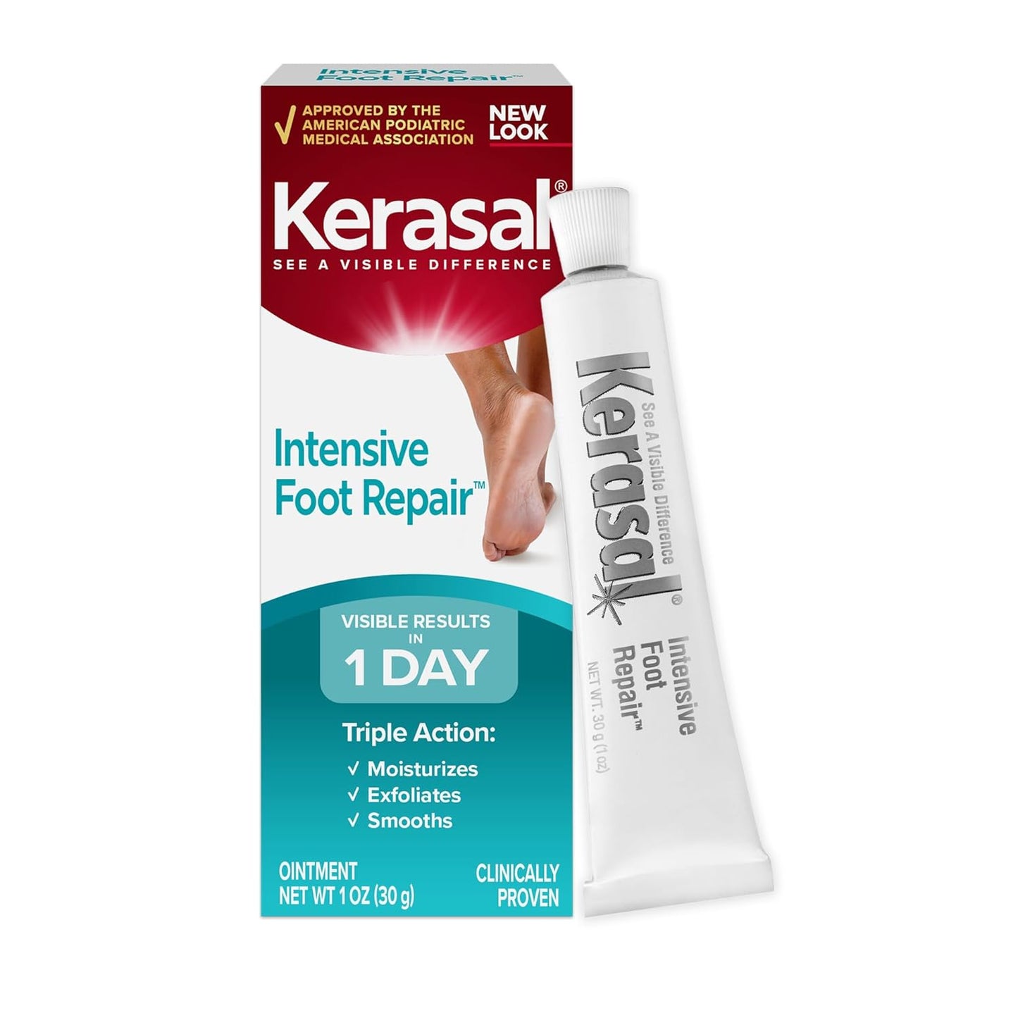 Kerasal Intensive Foot Repair, Skin Healing Ointment for Cracked Heels and Dry Feet, 1 Oz