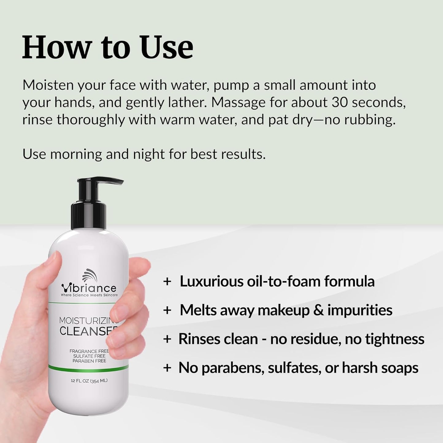 Vibriance Moisturizing Cleanser, Oil-to-Foam Face Wash with Niacinamide, Shea Butter for Mature Skin - Hydrating Gentle Facial Cleanser, Sensitive Face Wash, Sulfate-Free, 12 fl oz