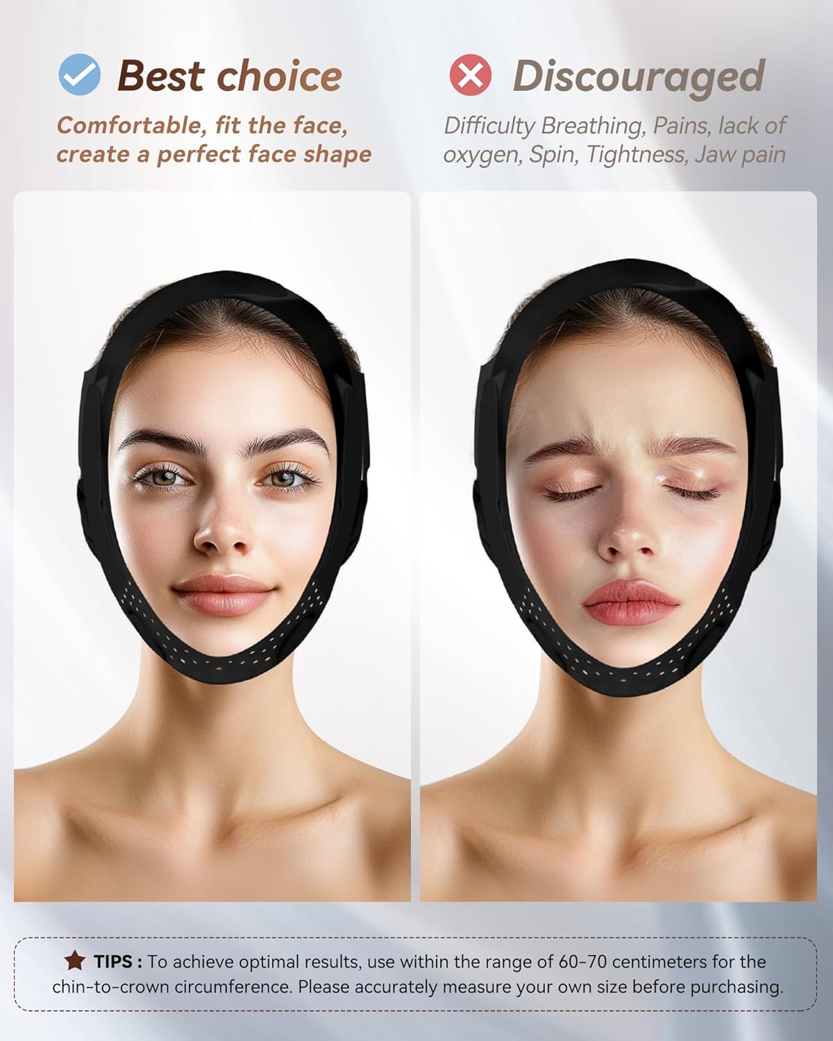 V-Line Sculpting Face Mask – Silicone Chin Strap for Jawline Tightening & Double Chin Reduction (23-27 Inches) (Matte Black)