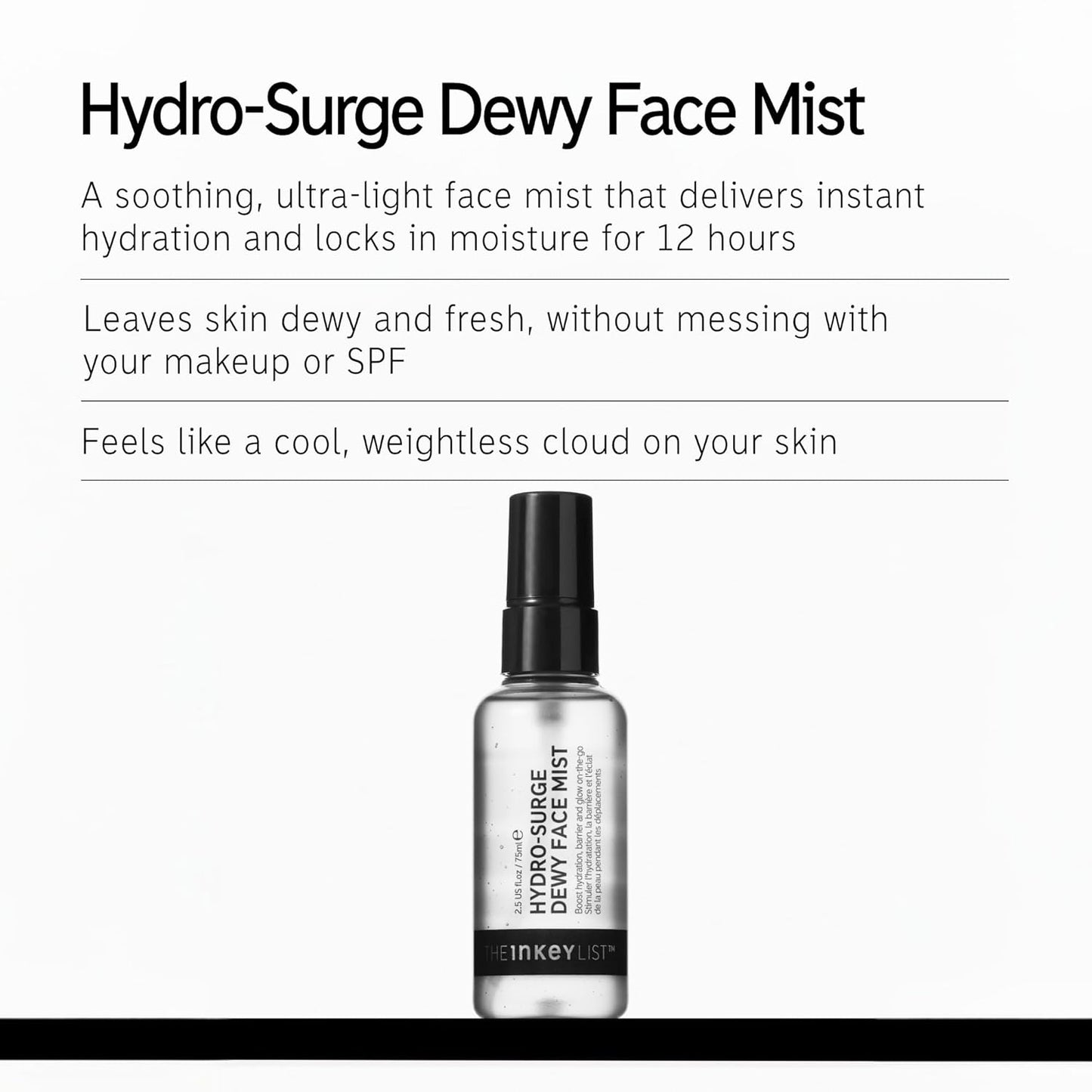 The INKEY List Hydro-Surge Dewy Face Mist 2.6 fl oz, Hydration Boosting Spray, Fragrance-Free & Alcohol-Free, Gentle Formula for Sensitive Skin, On-The-Go Application, Vegan Friendly