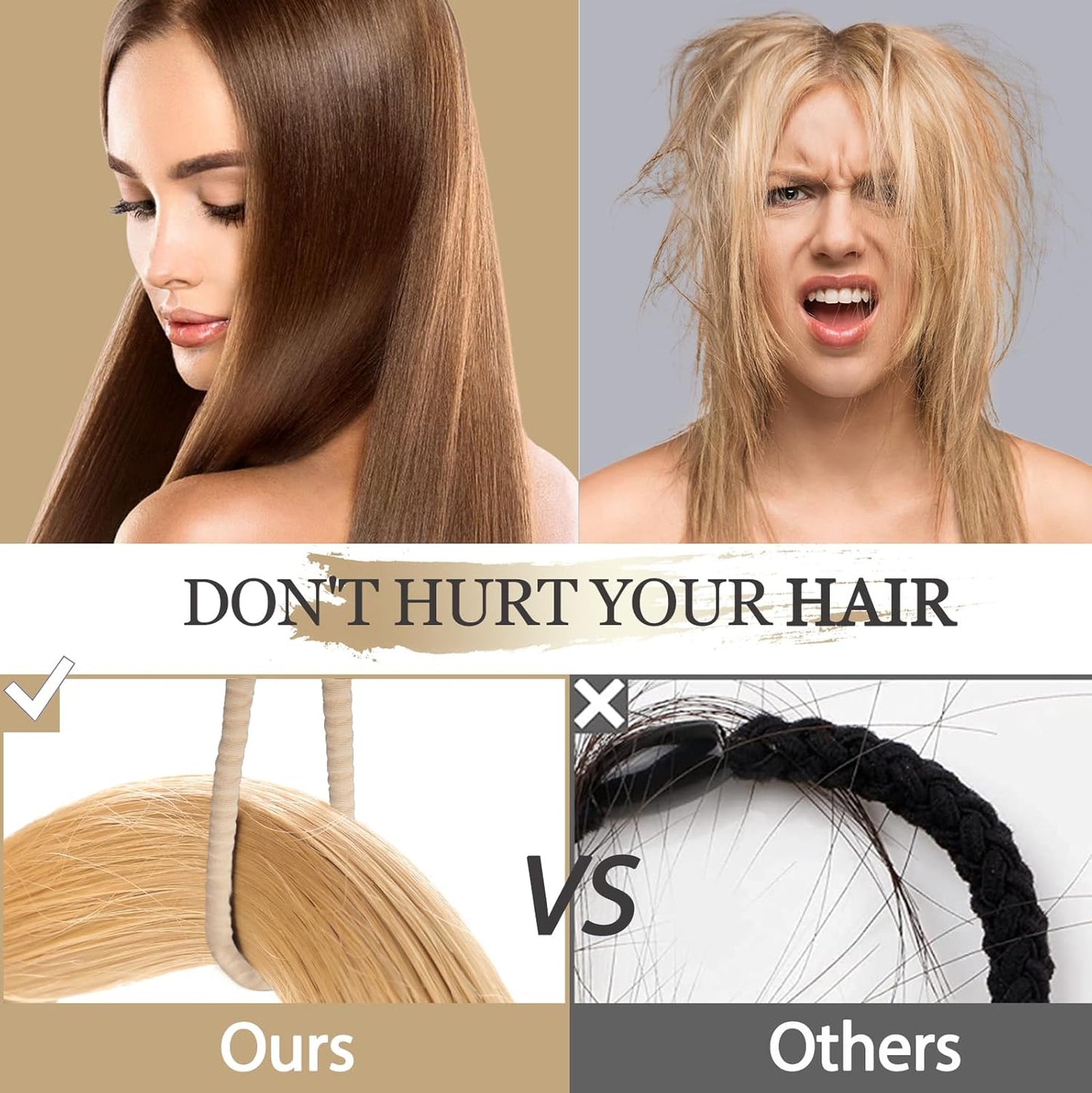 16Pcs Hair Ties For Thick Hair, Strong Stretchy Hair Bands For Women Girls, No Slip Braided Hair Ties No Damage, Ponytail Holders-Exceptionally Secure with Gentle Hold (Set 5)