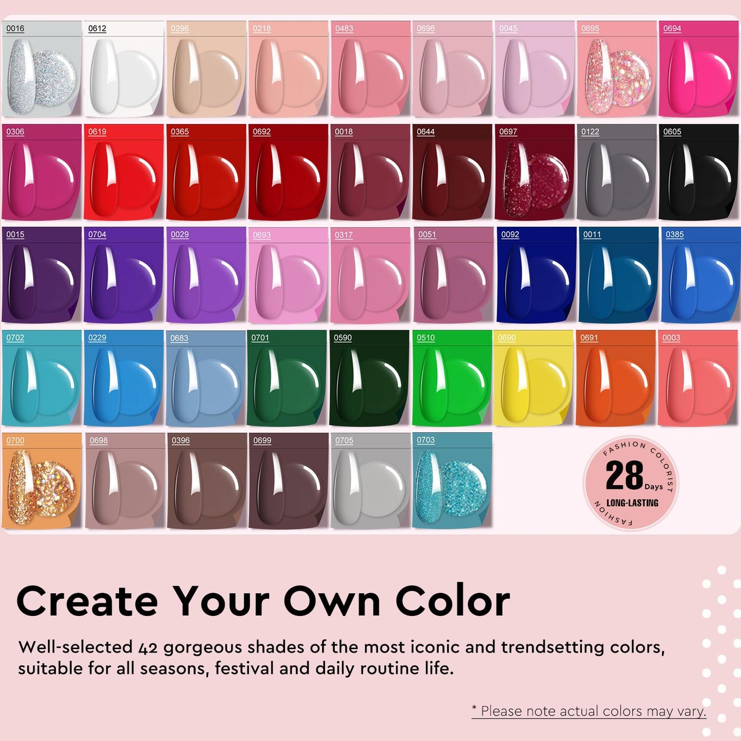 MEFA 47 PCS Gel Nail Polish Kit, 42 Colors All Seasons Collection Nude Pink White Colorful Gel Polish Set with 5 Pcs Base and Glossy/Matte/Glitter Top Coat DIY Manicure Art at Home Gifts for Women