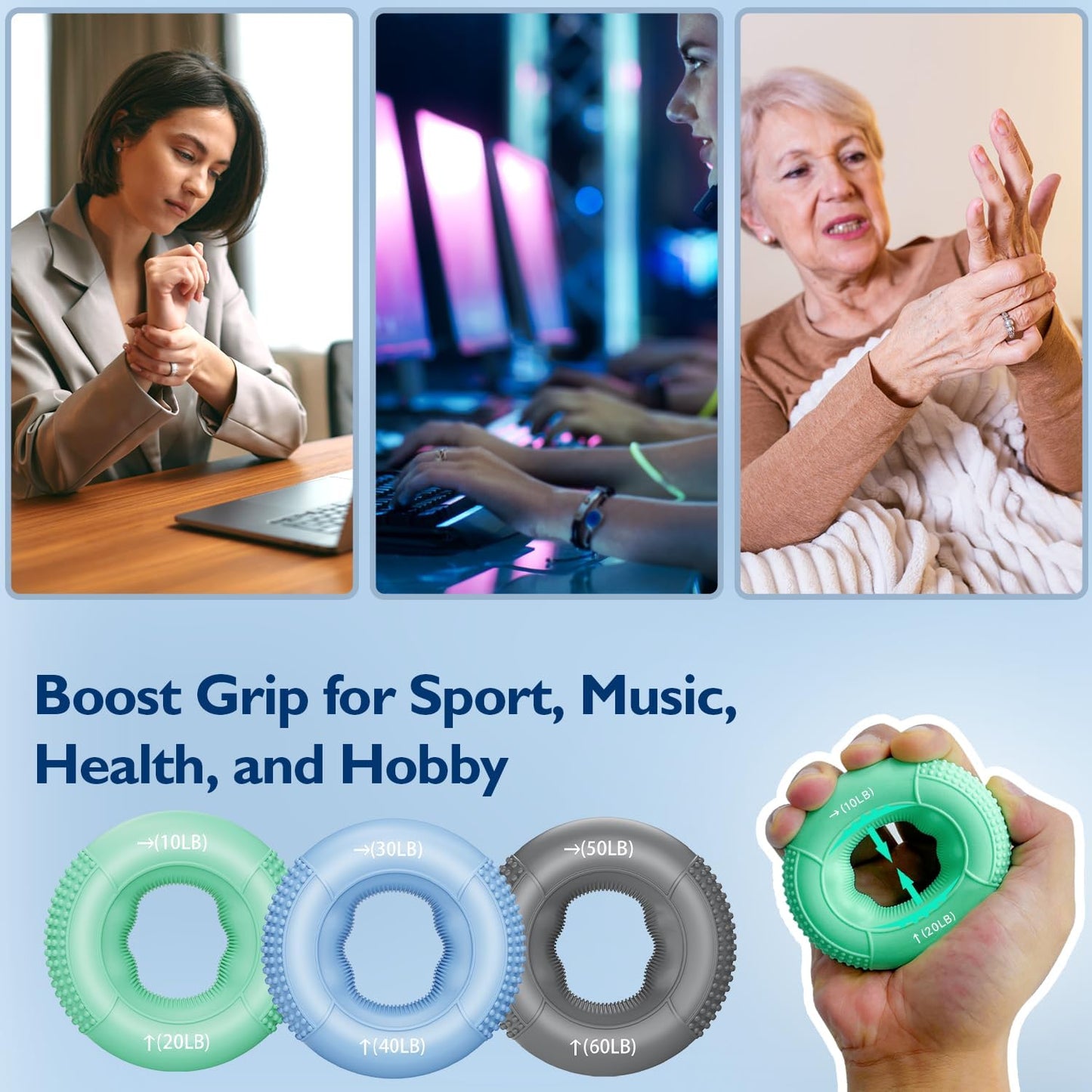 FitBeast Grip Strength Trainer, Finger Exerciser, Forearm Strengthener 9-Piece Kit, Hand Grip Strengthener Targeted Strength, Relief & Recovery