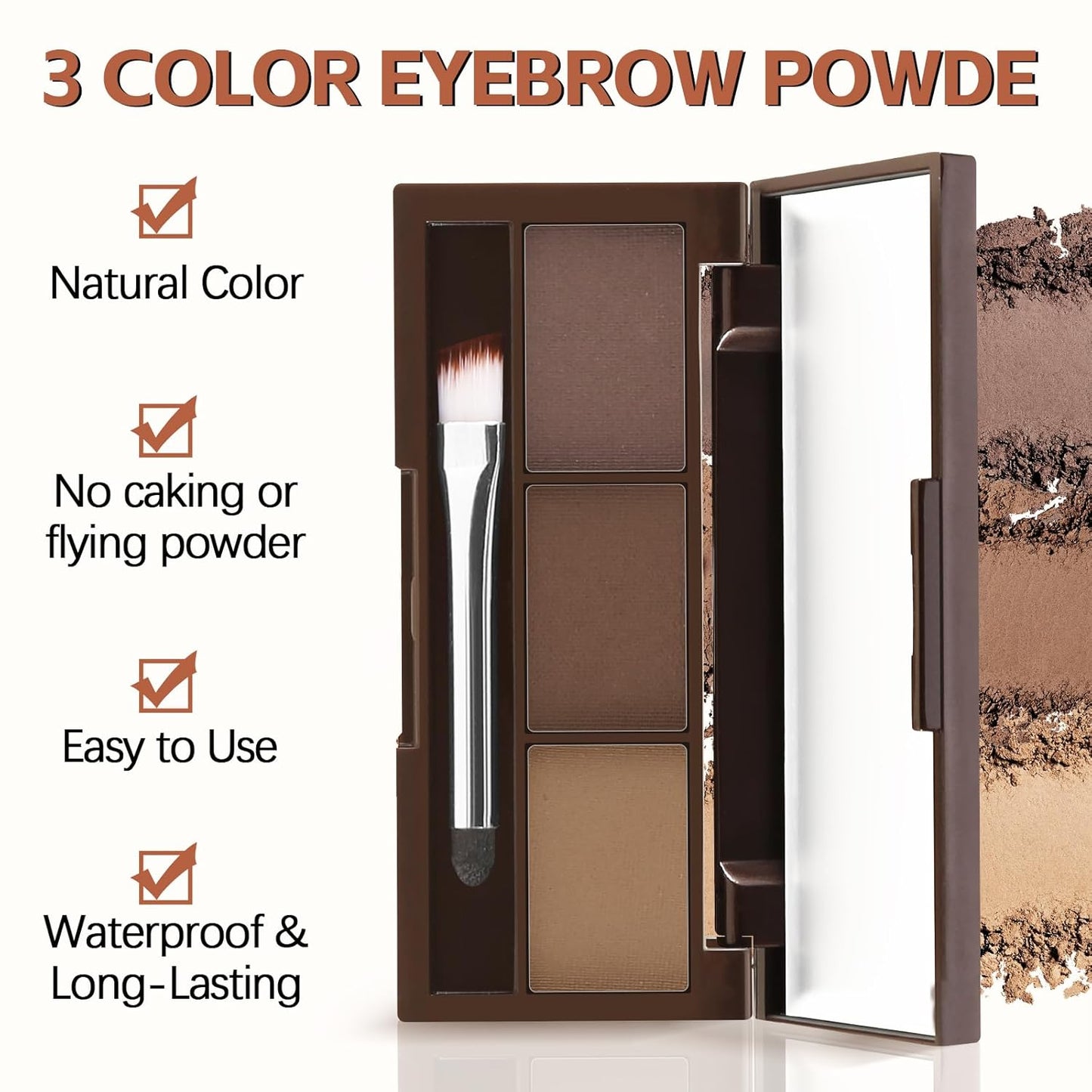 3 Colors Eyebrow Powder Set, Brow Powder Makeup Palette, Defining and Sculpting Brows, Waterproof Eye Contour Kit with Brush Applicator