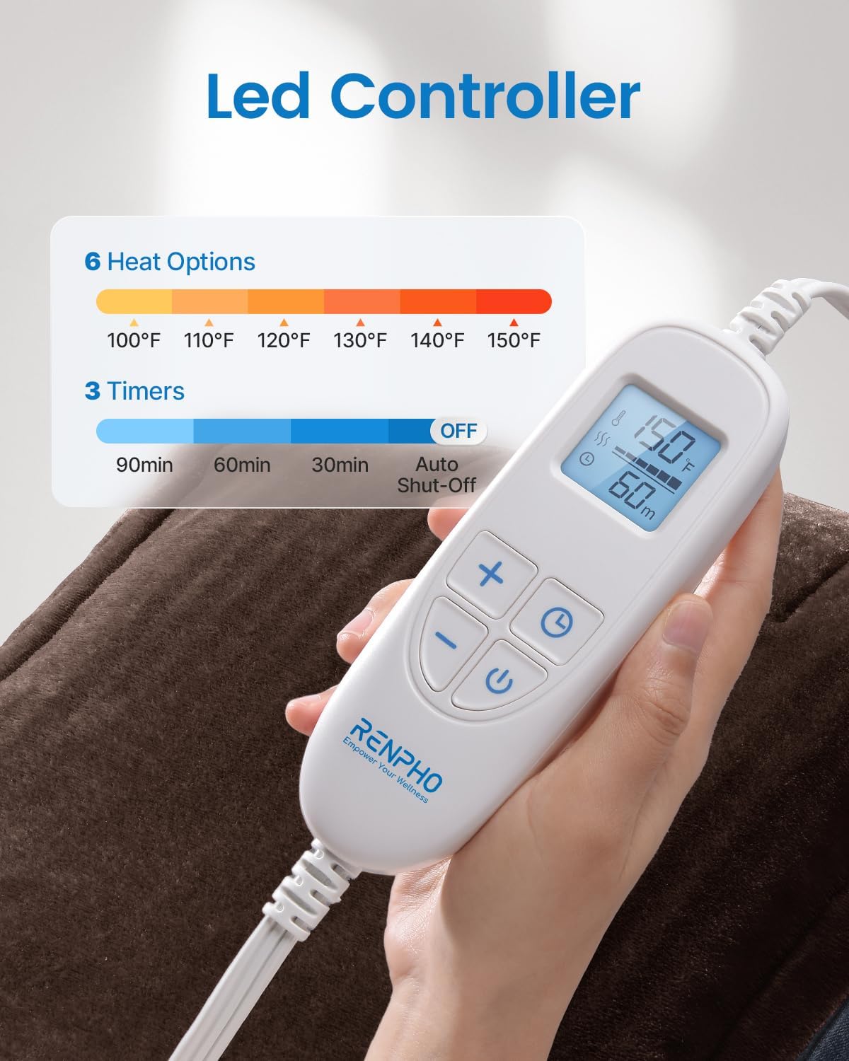 RENPHO Heating Pad for Back Pain Relief, Christmas Gifts for Her Him Women Men, Electric Heat Pad for Neck and Shoulder, FSA Eligible Items Only List, Fast Heating, ETL Certified, 24"x33", Brown