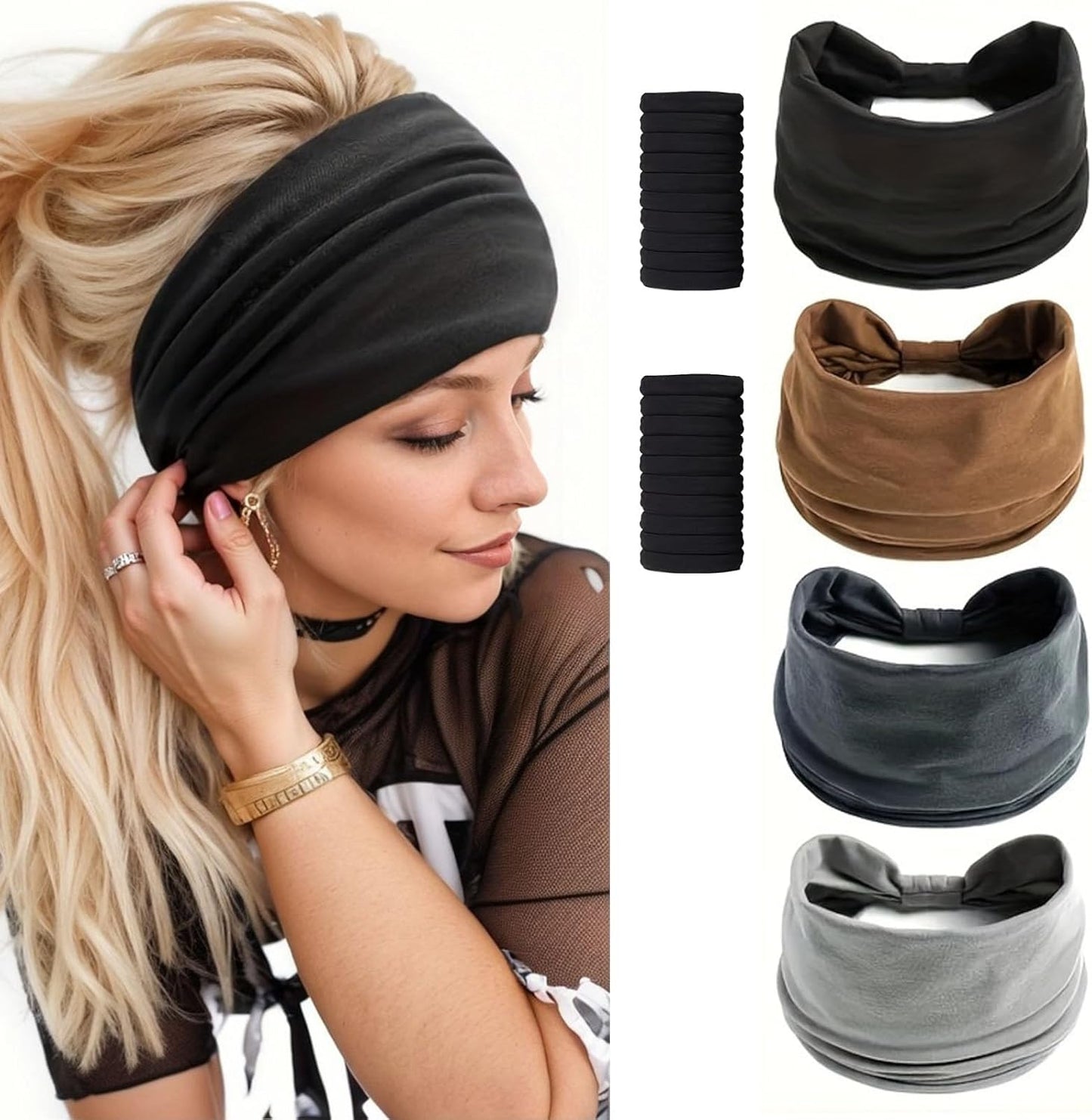 12-Pack Wide Stretch Headbands for Women - Non-Slip Extra Wide Turban Hair Bands for Workout, African Style, Sports & Daily Use (Breathable, All-Day Comfort) Color1 (Color2)